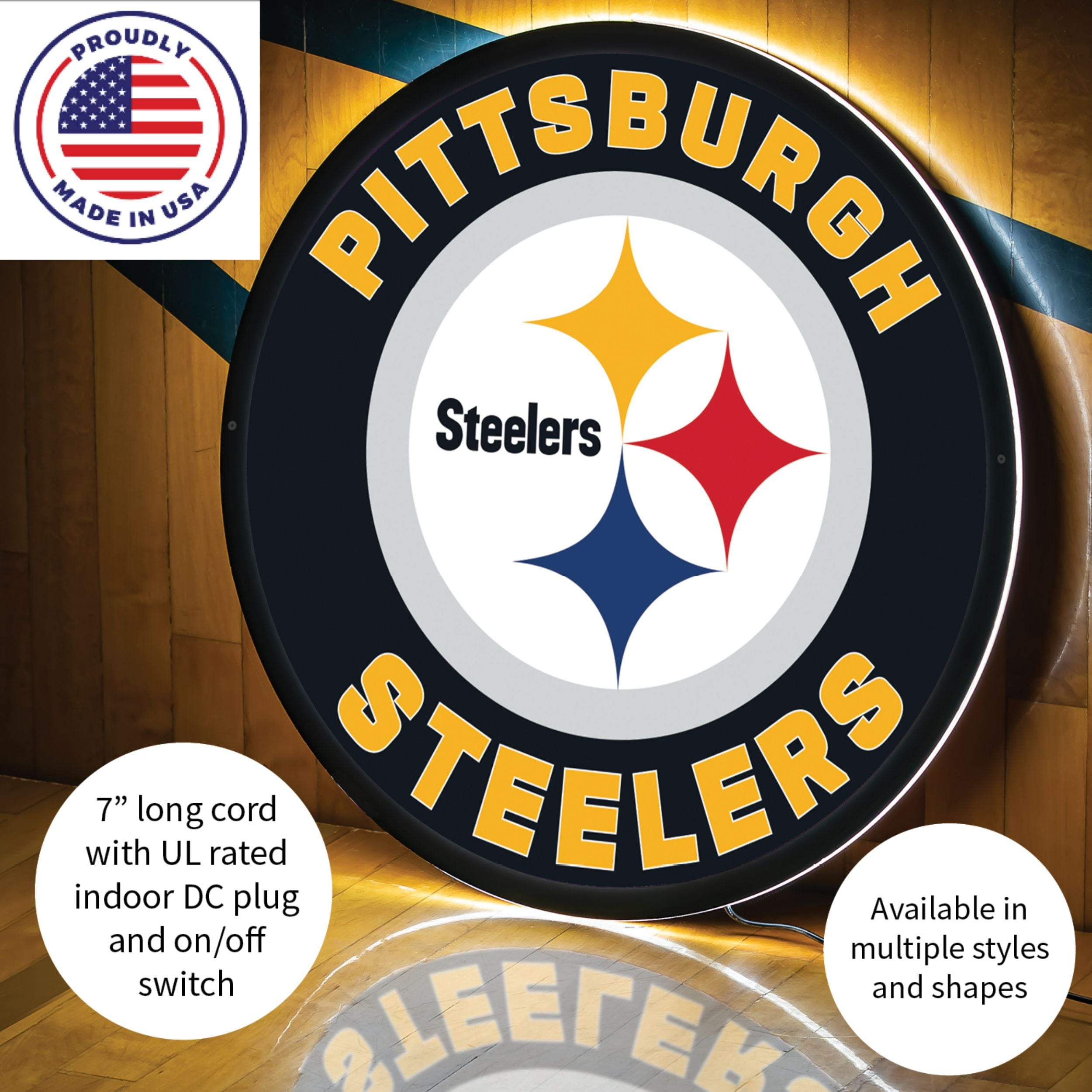 Evergreen Pittsburgh Steelers NFL Football Large Round Edgelite LED ...