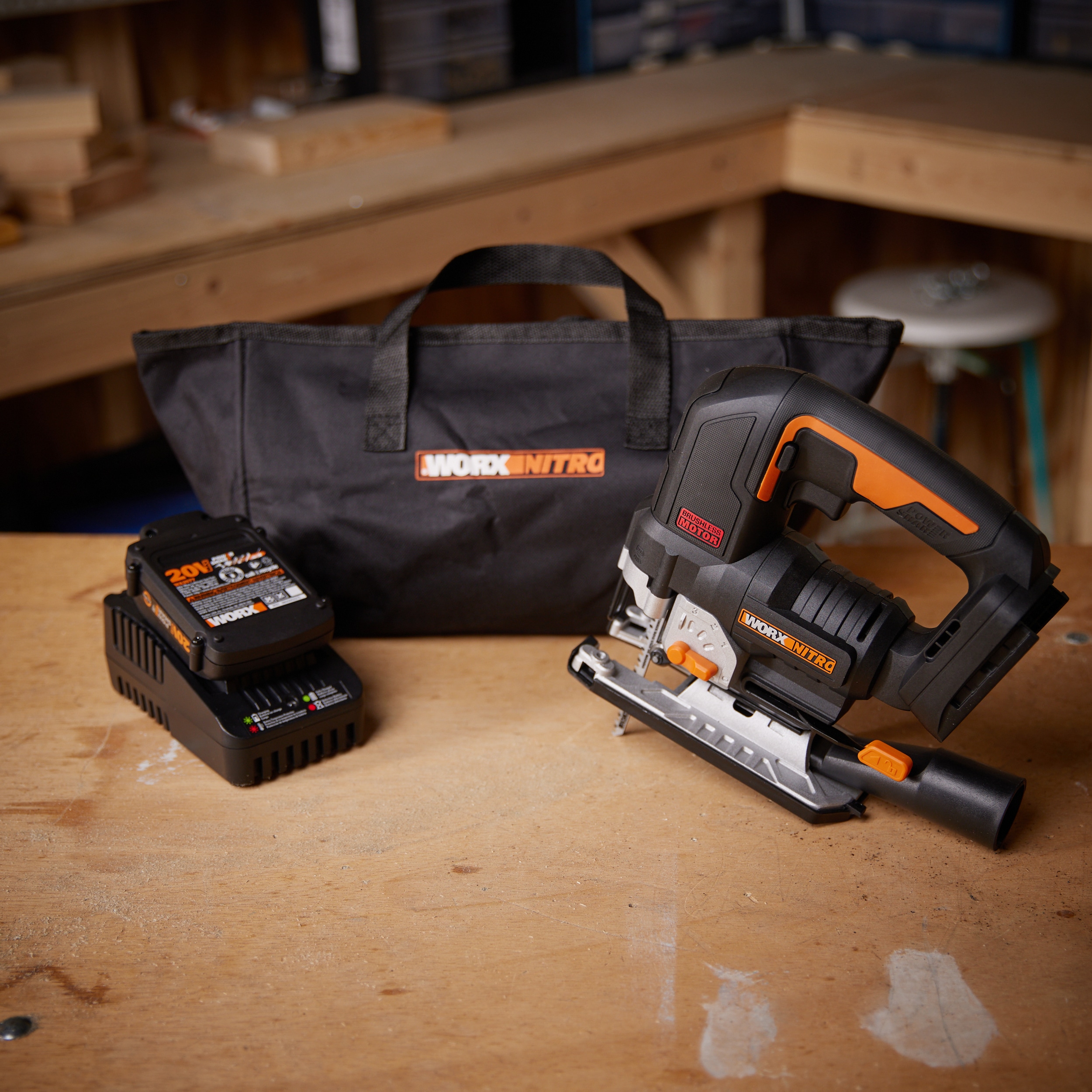 WORX Worx Nitro 20-Volt Brushless Variable Speed Keyless Cordless Jigsaw  (Charger Included and Battery Included) in the Jigsaws department at 