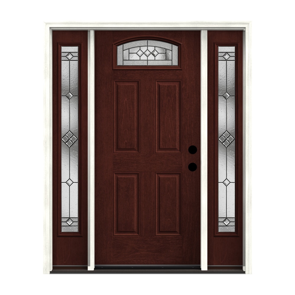 Therma-Tru Benchmark Doors Parson 64-in x 80-in Fiberglass 1/4 Lite Left-Hand Inswing Mahogany Stained Prehung Single Front Door with Sidelights with -  TTB643873SOS
