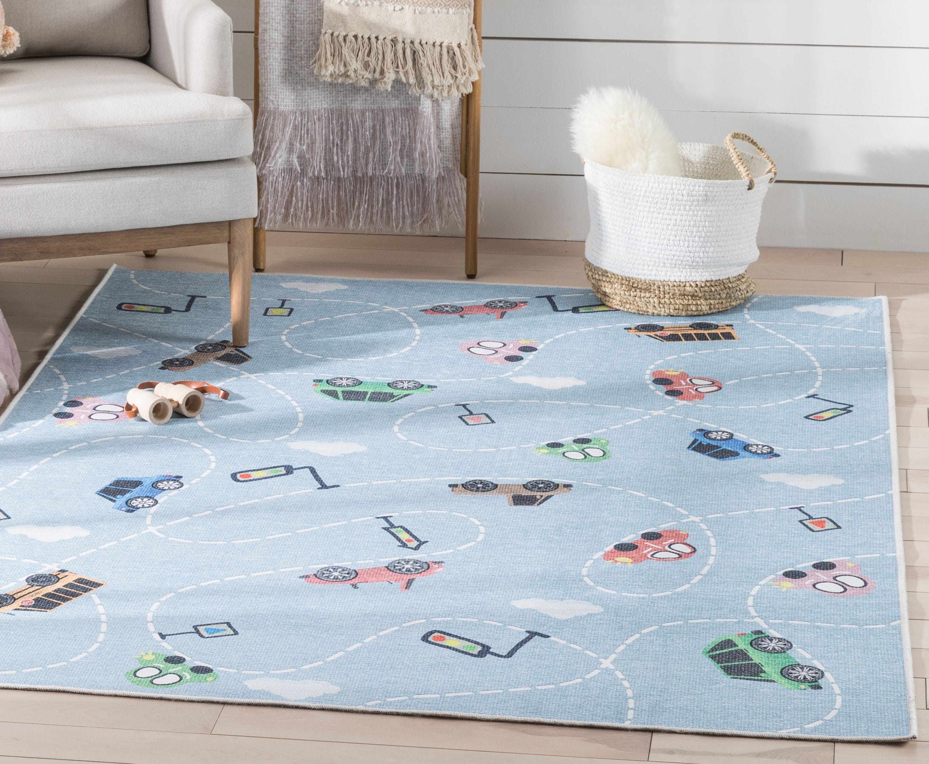 Well Woven W-KD-01F-4 3 x 5 (ft) Flatweave Polyester Blue Rectangular Indoor Mid-Century Modern Area rug