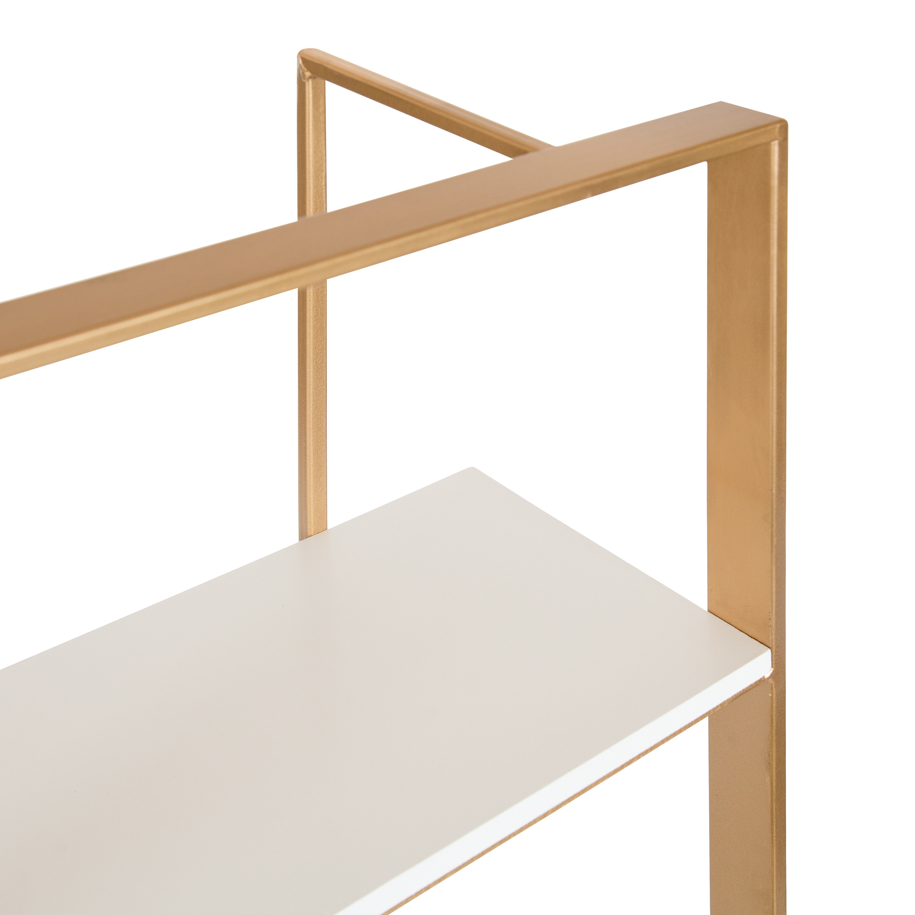 White and Gold Floating Wood Wall Shelf, 32 Inch