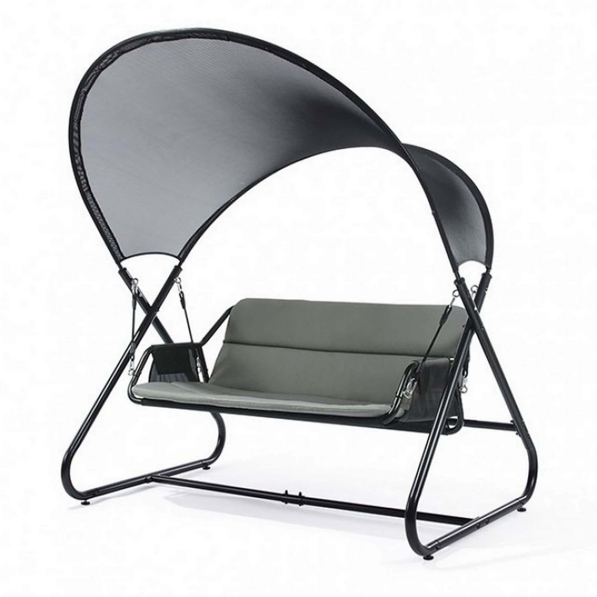 66 Inch Outdoor Swing Chair-Double Hanging-Sturdy Steel Frame-Black