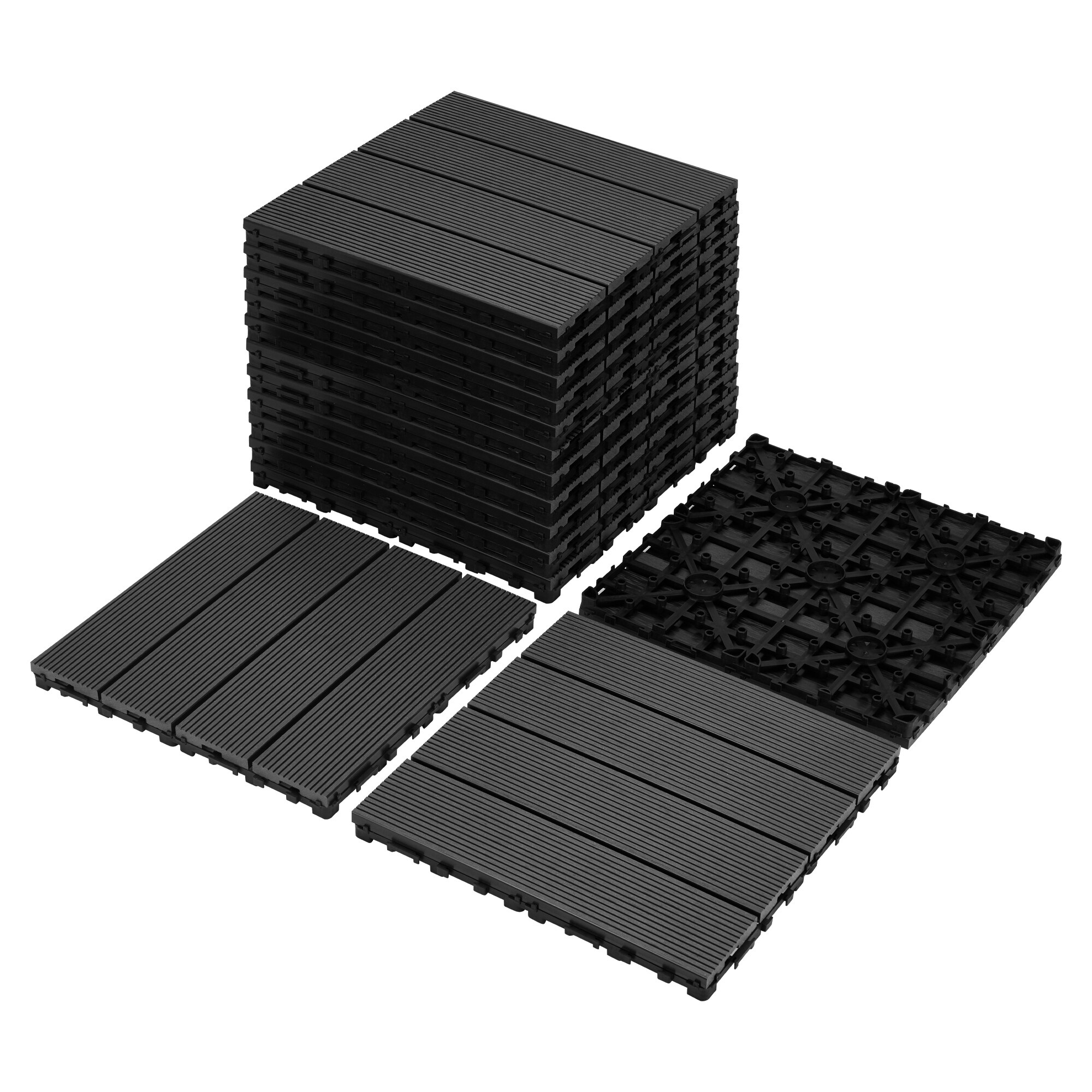 Boho Havens Black WoodPlastic Interlocking Deck Tiles 11x11