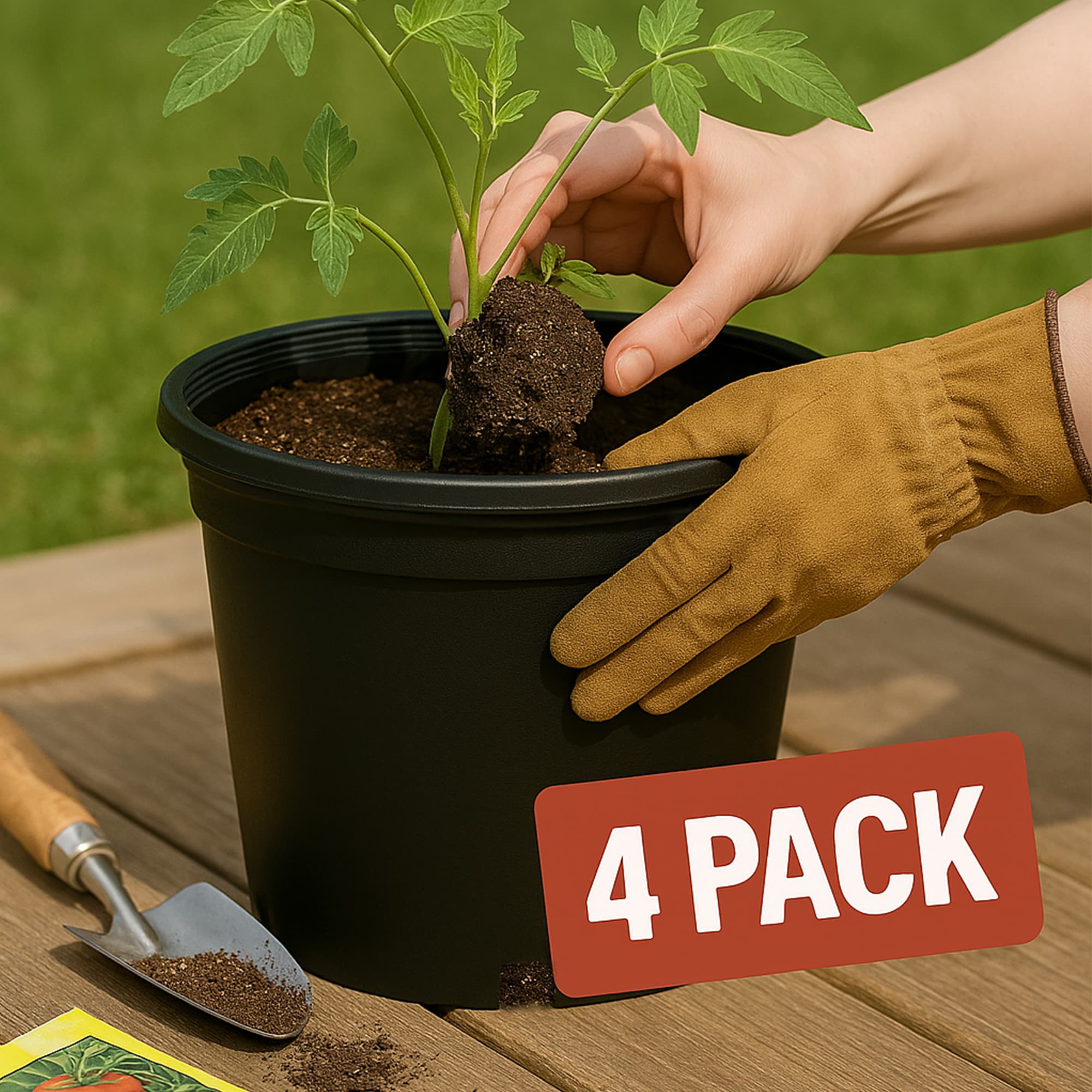 Style Selections MLH0409PBJ 4 -Pack Round 8.43-in W Small Black Recycled plastic Indoor/Outdoor Planter with Drainage Holes