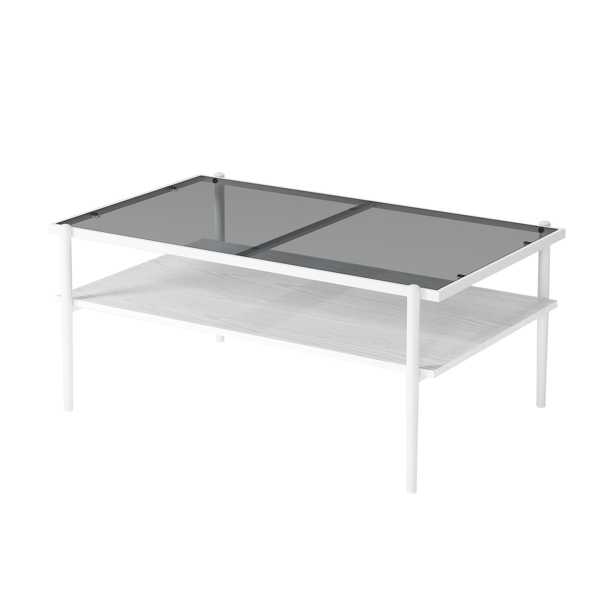 Vynxaria LEXY0456-DJJJ-BZ026 Series 15.35 in. Gray Rectangular Glass End Table with Tempered Glass Top and MDF Layer
