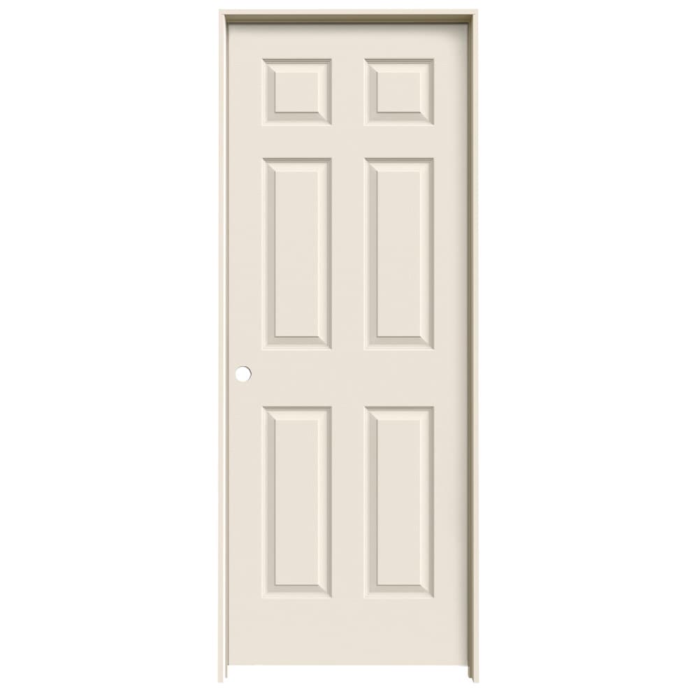 RELIABILT 125145.0 32-in x 80-in Primed Hollow core 6-panel Reversible/Universal Textured Unfinished Molded composite Split Jamb Single Prehung Interior Door 366 Casing