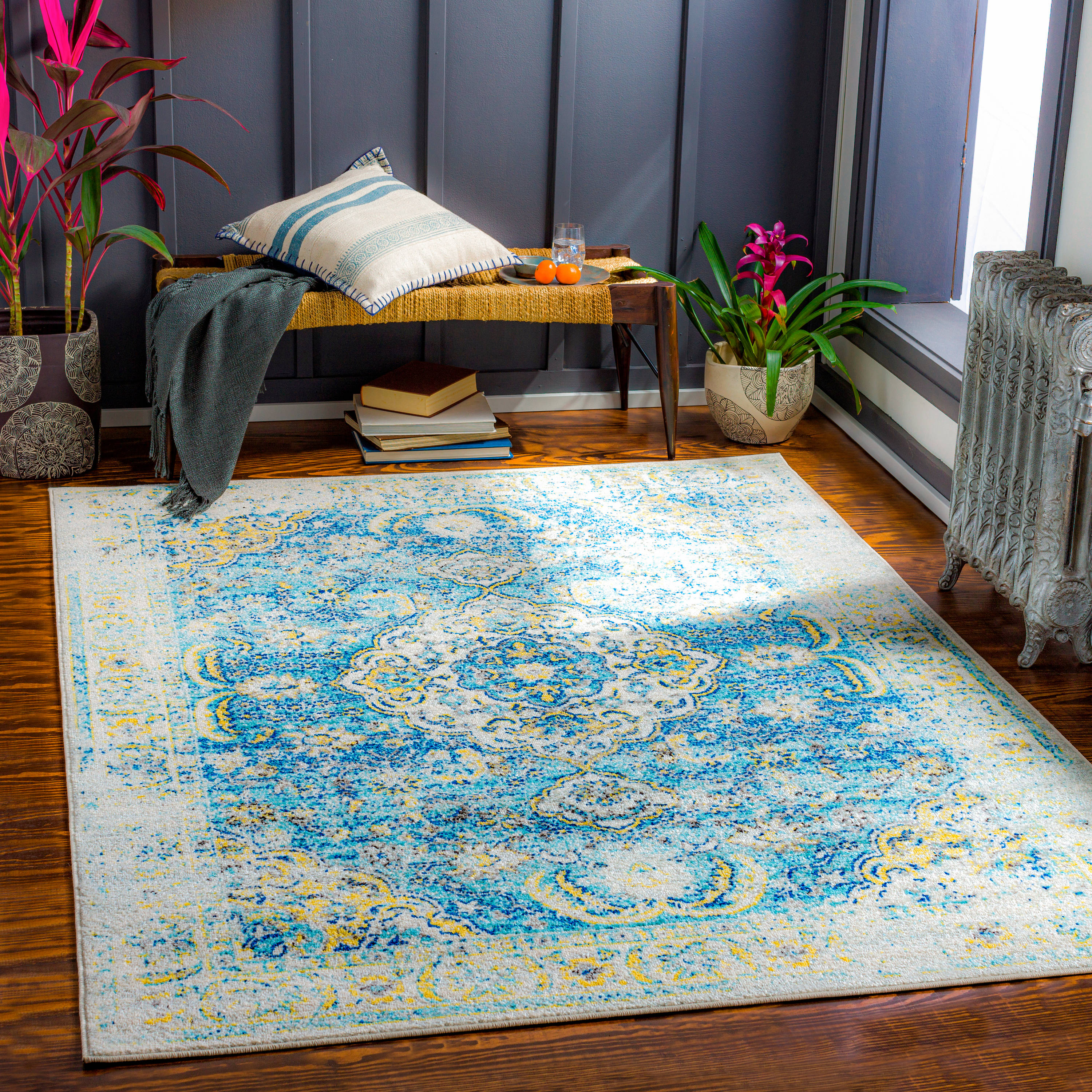 Artistic Weavers HAP1131-5373 Harput 5 X 7 Blue/Yellow Indoor Medallion Oriental Area Rug