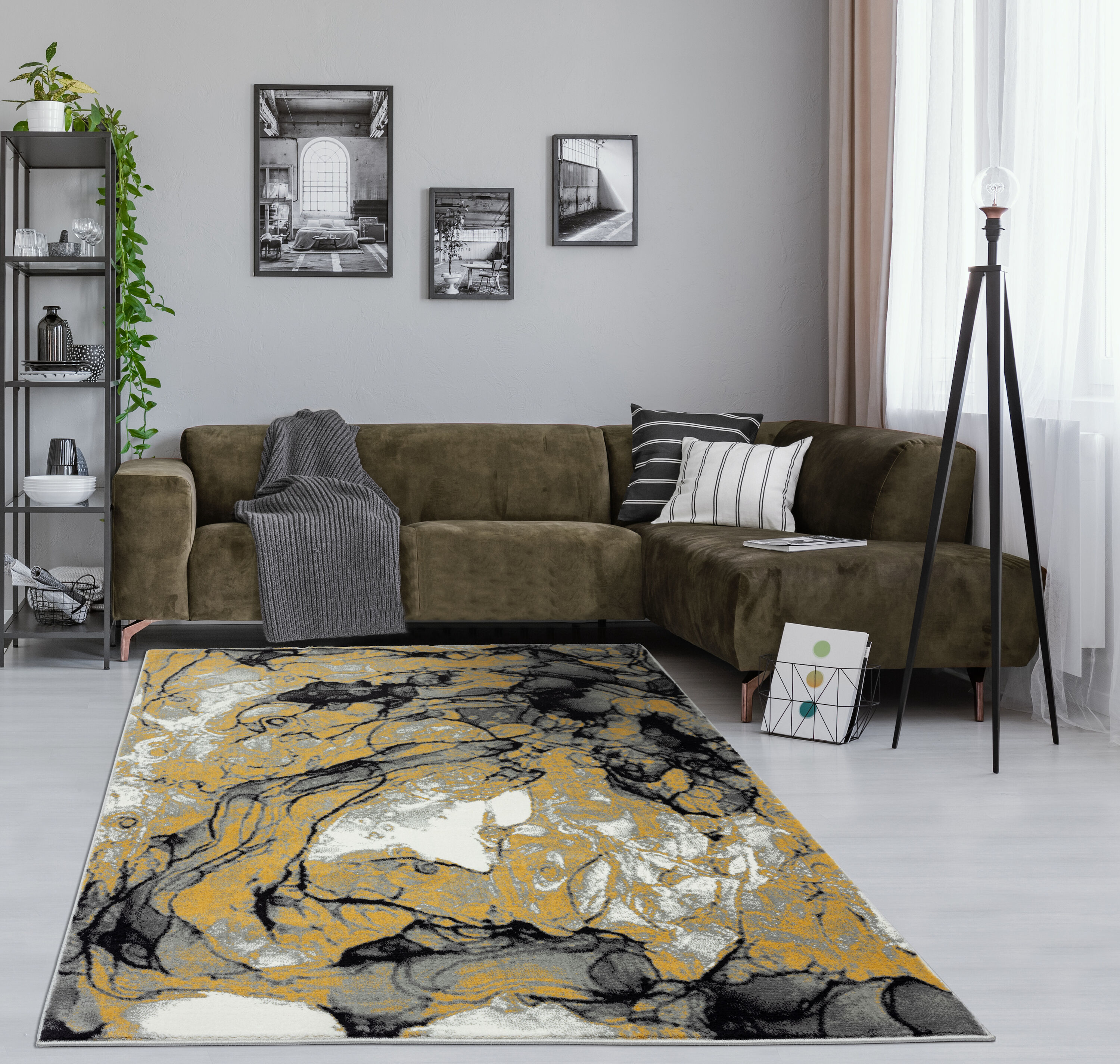 MDA Rugs SM1123 Samos 2 x 3 (ft) Polypropylene Yellow/Gray Rectangular Indoor Abstract Area rug
