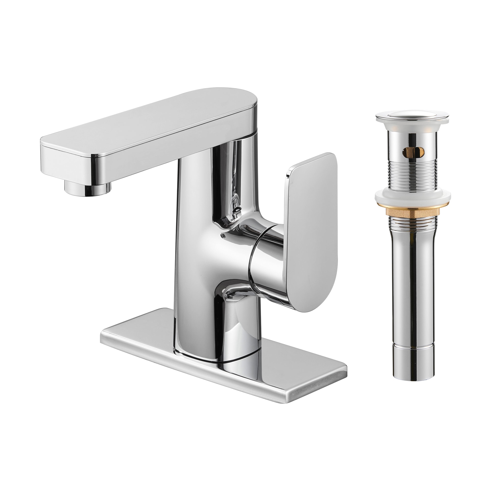 Zalerock L2BF21 Chrome Single hole 1-handle Low-arc Residential Handle Bathroom Sink Faucet with Drain with Deck Plate