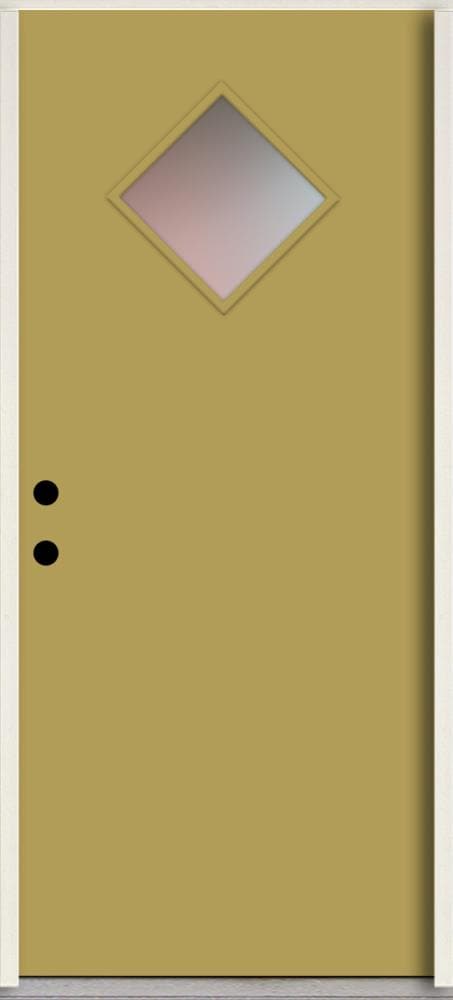 RELIABILT LO1067293 Spotlights 32-in x 80-in x 4-5/8-in Fiberglass 1/4 lite Right-hand inswing Meadowlark paint Painted Prehung Front Door Insulating core