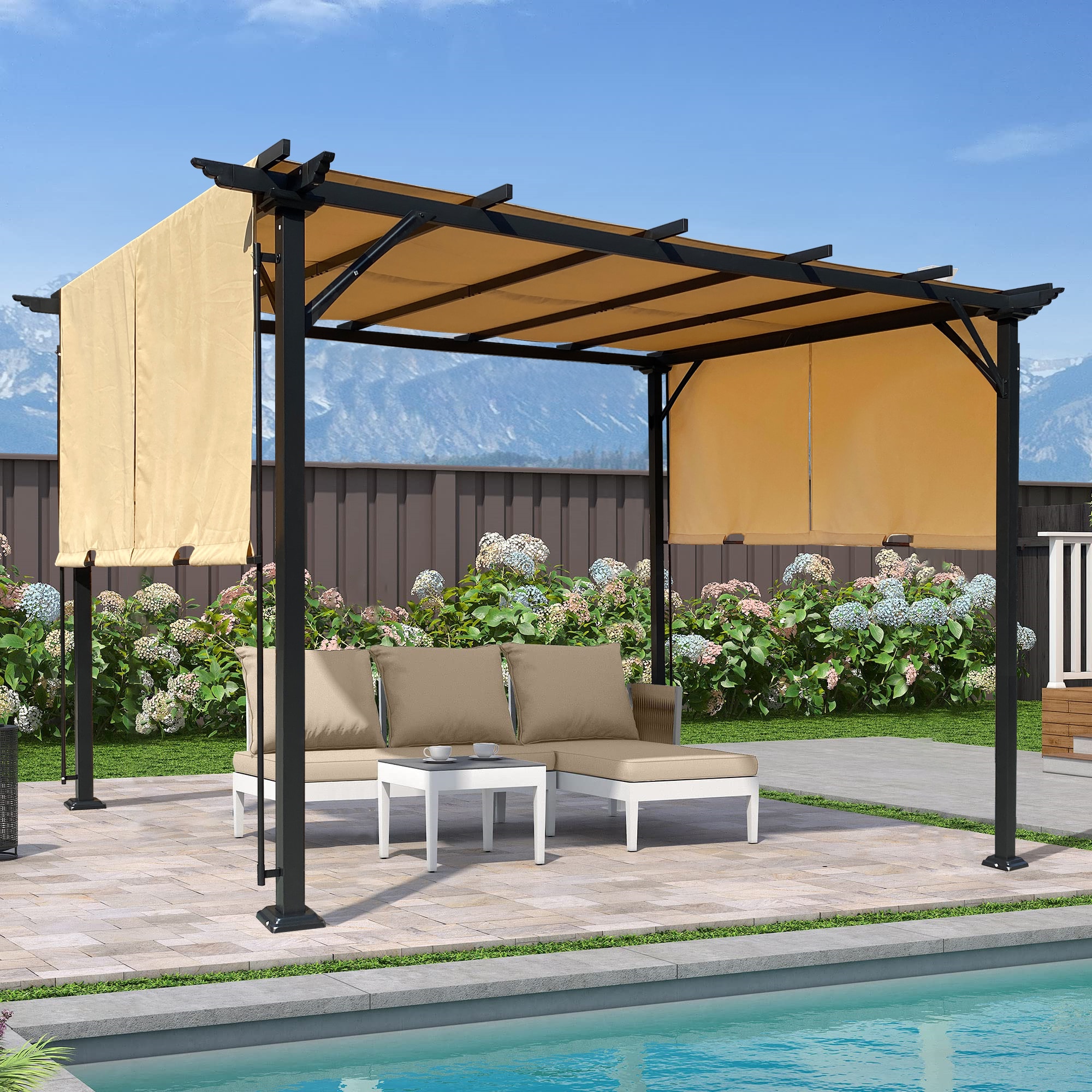 CESICIA GA-ZT-15 11.8-ft x 9.2-ft Gazebos Khaki Gazebo with Soft Top Roof (Screen Included)