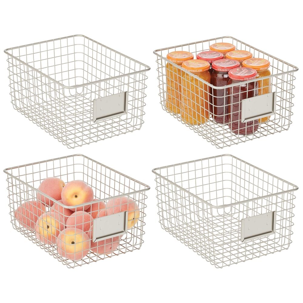 mDesign Small Steel Kitchen Organizer Basket with Label Slot, 4