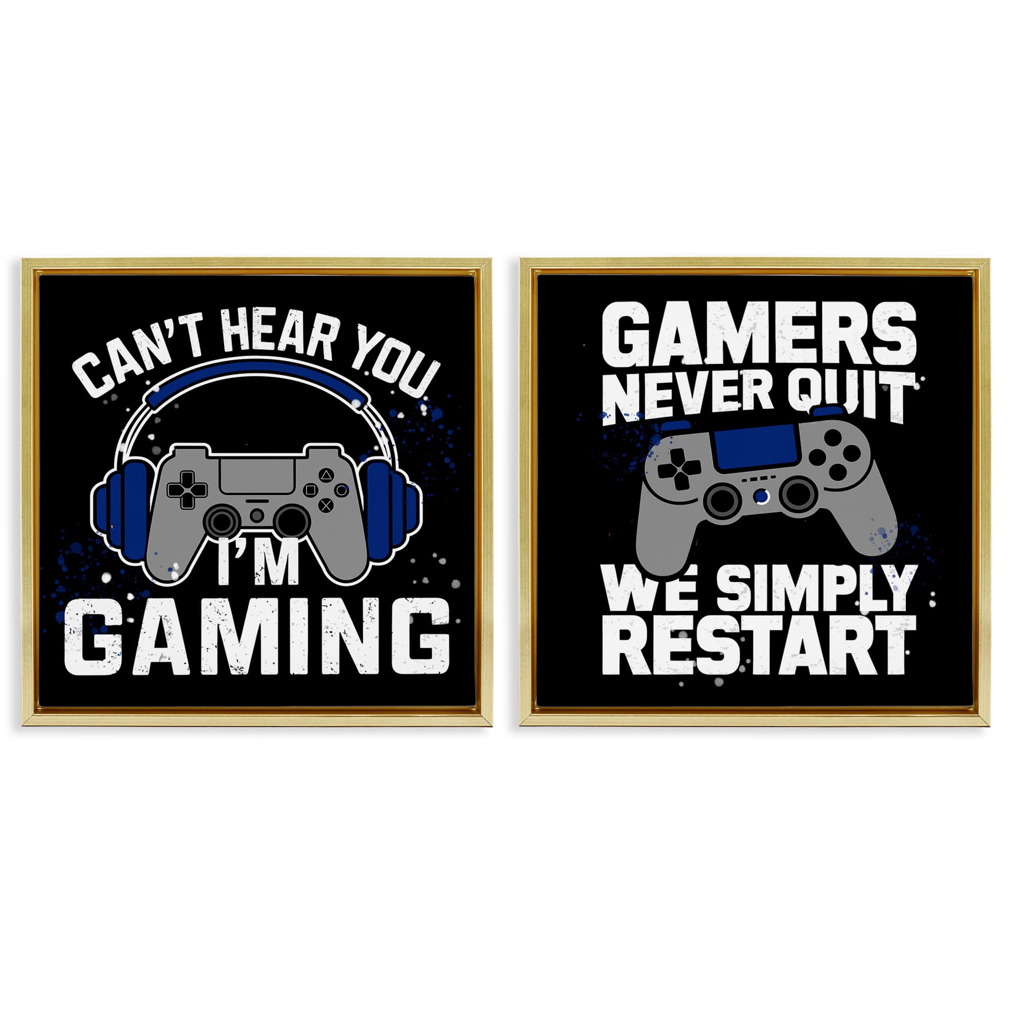 Stupell Industries B2-803-FFG-2PC-24X24 Hardcore Gamer Expressions 2 Piece Gold Framed Floater Canvas Set By Kim Allen 25 x 25