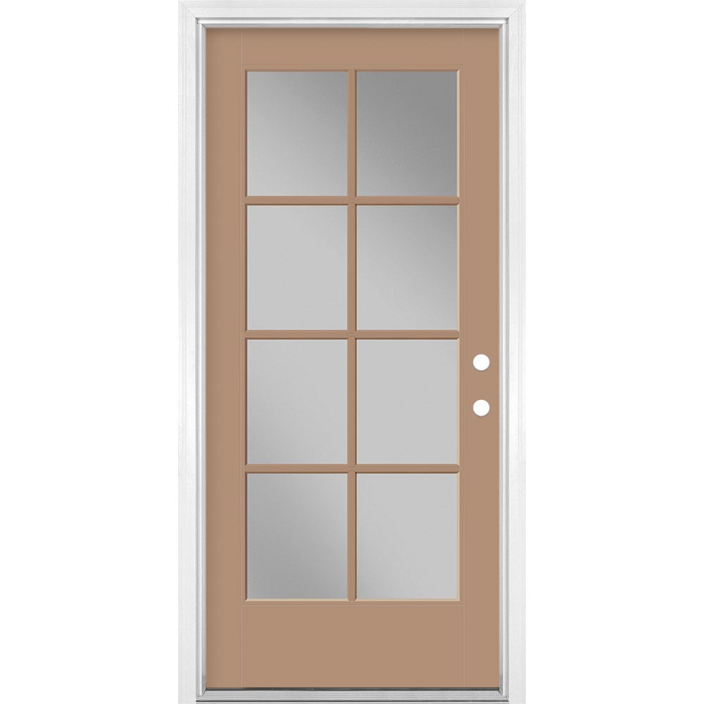 Masonite 1524395 36-in x 80-in x 4-9/16-in Fiberglass Full lite Left-hand inswing Warm Wheat Painted Prehung Front Door with Brickmould Insulating core
