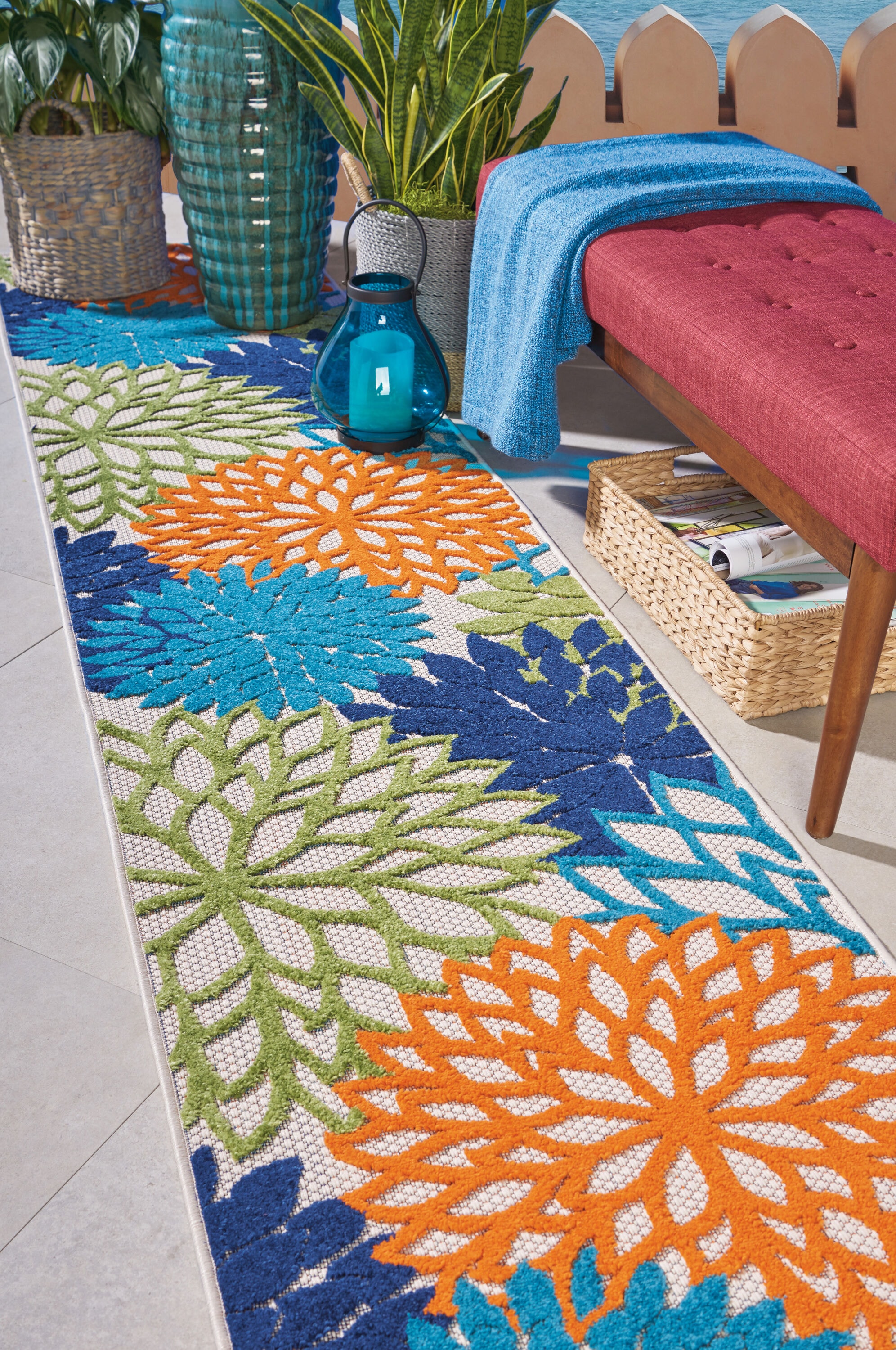 Nourison 99446723055 Aloha 2 x 12 (ft) Loomed Polypropylene Multicolor Irregular Indoor/Outdoor Floral/Botanical Tropical Area rug