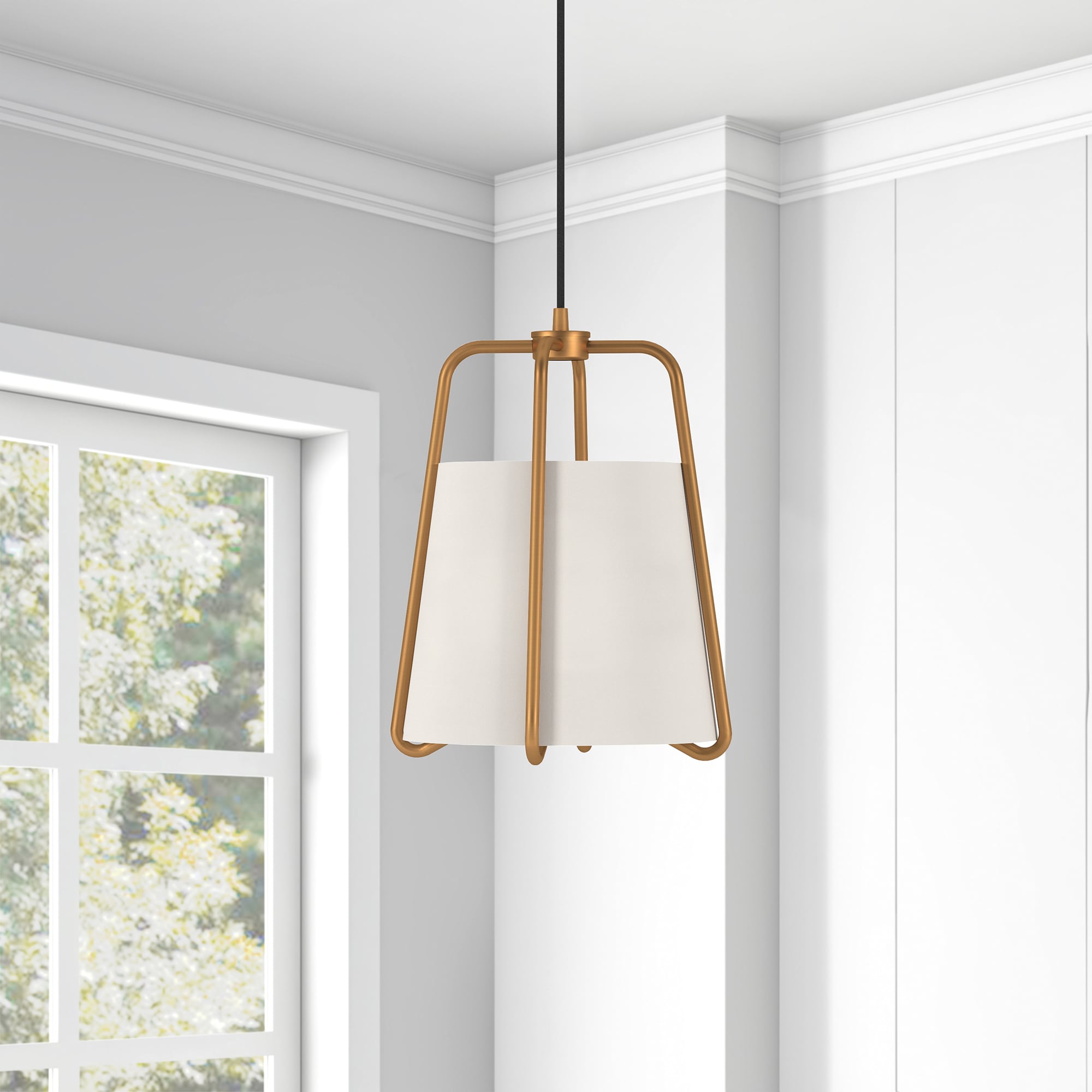 Hailey Home PD0072 Marduk Brass Traditional Seeded glass Cylinder Medium Hanging Pendant light