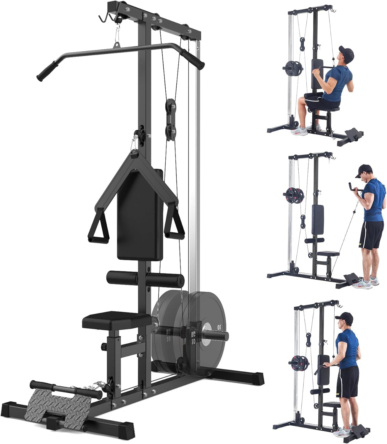 WhizMax LRB-POU-0AFKJS37 LAT Pulldown Machine Wall Mounted Puller 400 lbs Dual Pulley System 20 Height Adjustments Compact Home Gym Puller for Full Body Workout