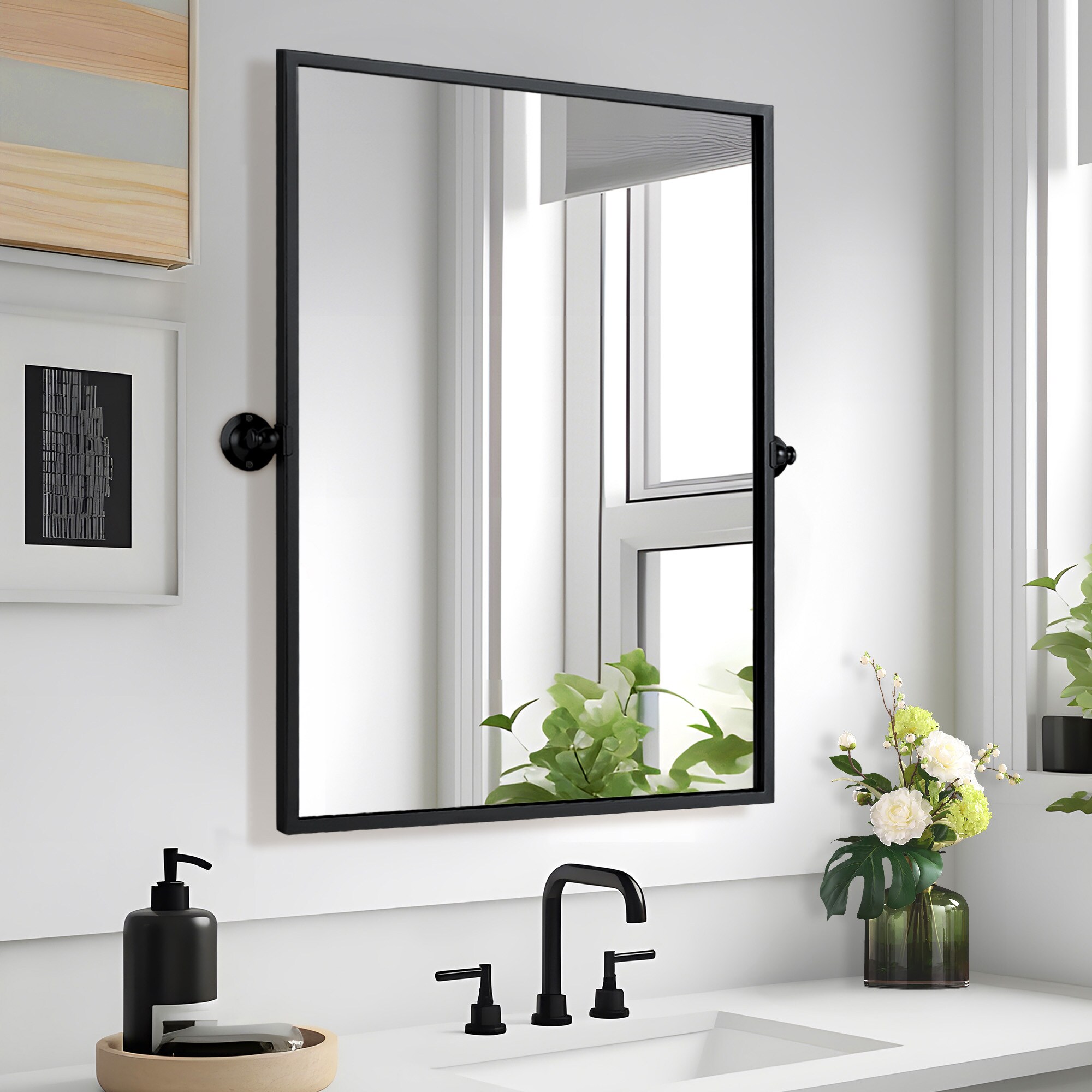 NeuType 24-in x 36-in Framed Bathroom Vanity Mirror (Black) in the ...