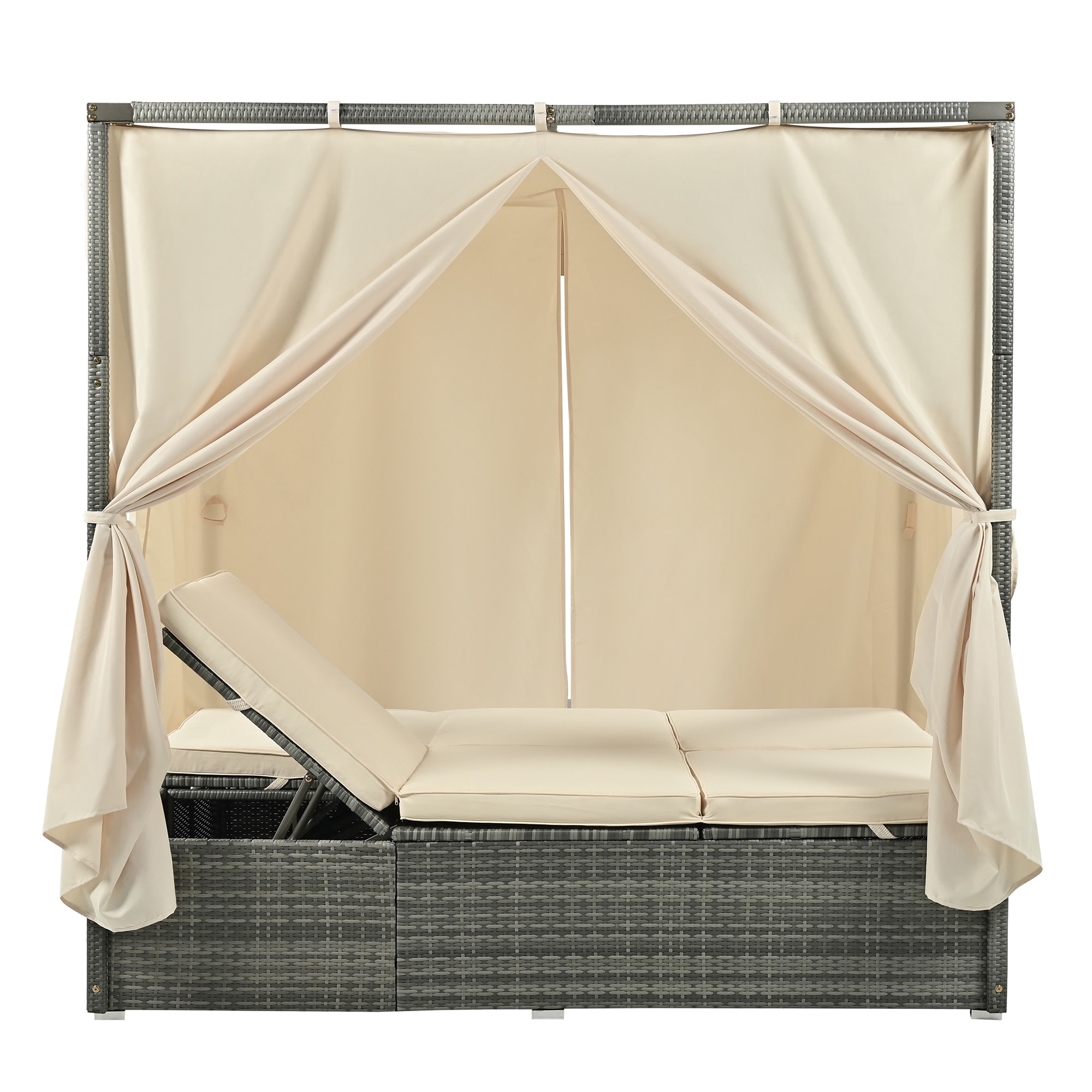 vidaXL 2-Person Sunbed with Cushion Gray Poly Rattan