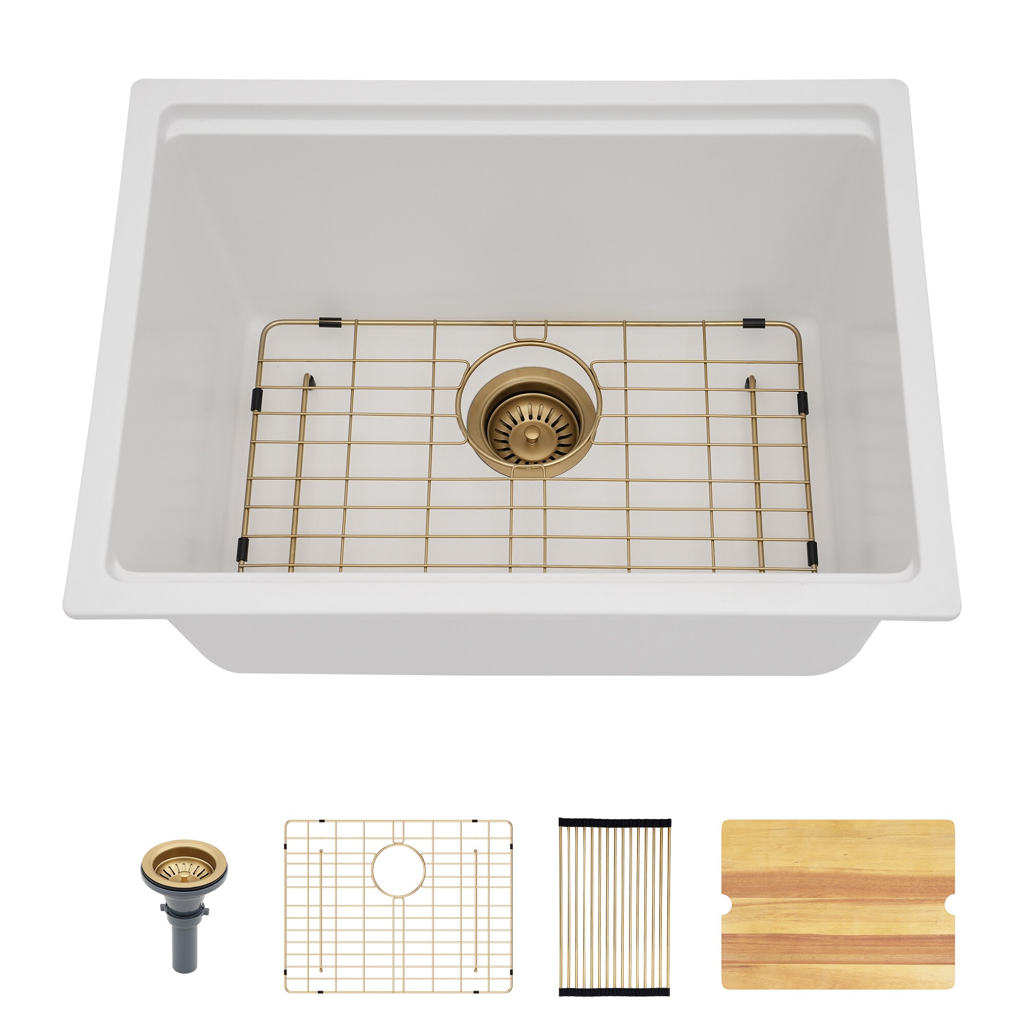 Lordear UtilityPro 12-in Deep Quartz Composite Workstation Sink 18-in x 24-in 1 -Basin White Undermount Laundry sink with Drain