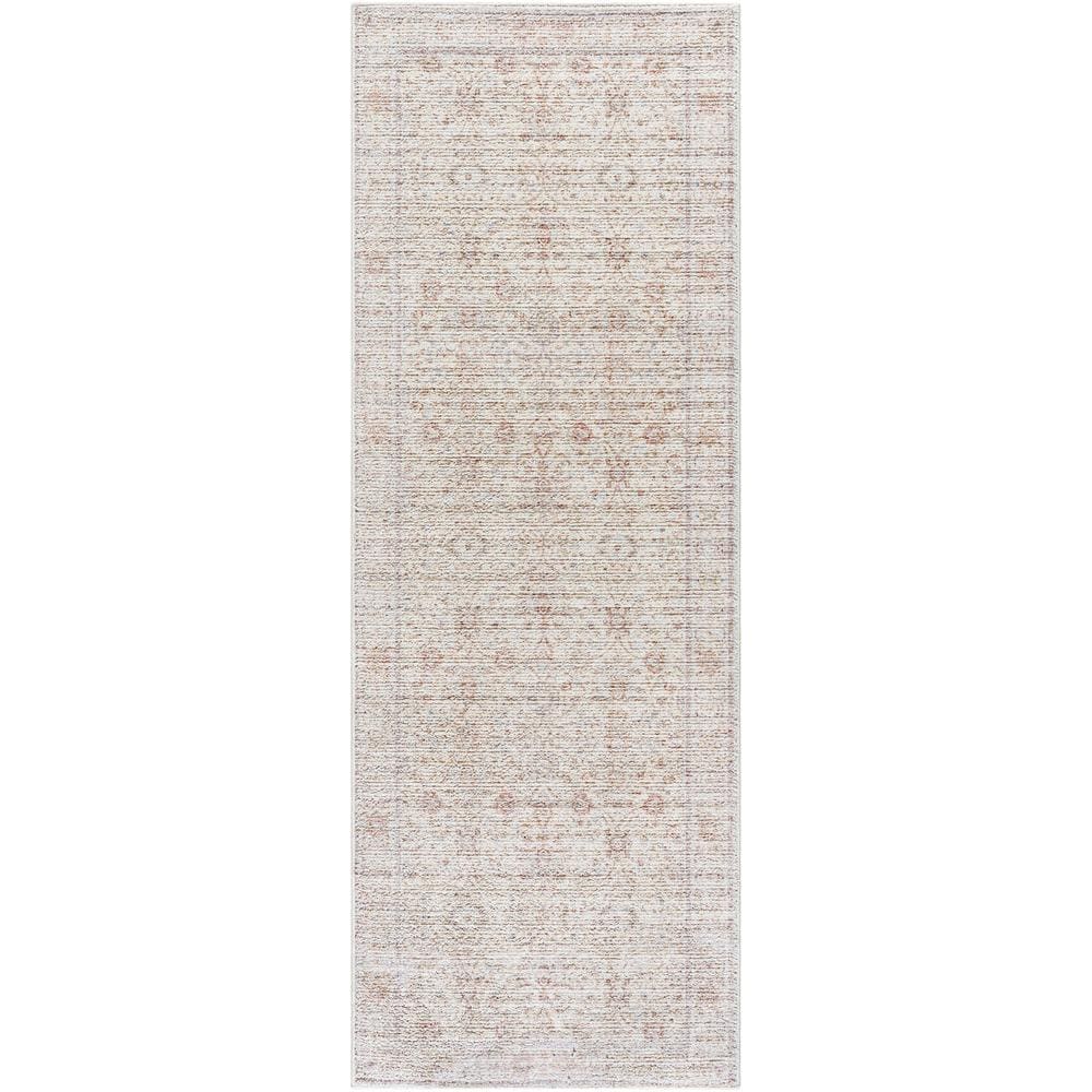 Ivory and Light Gray Synthetic Reversible Runner Rug, 2'6" x 7'3"