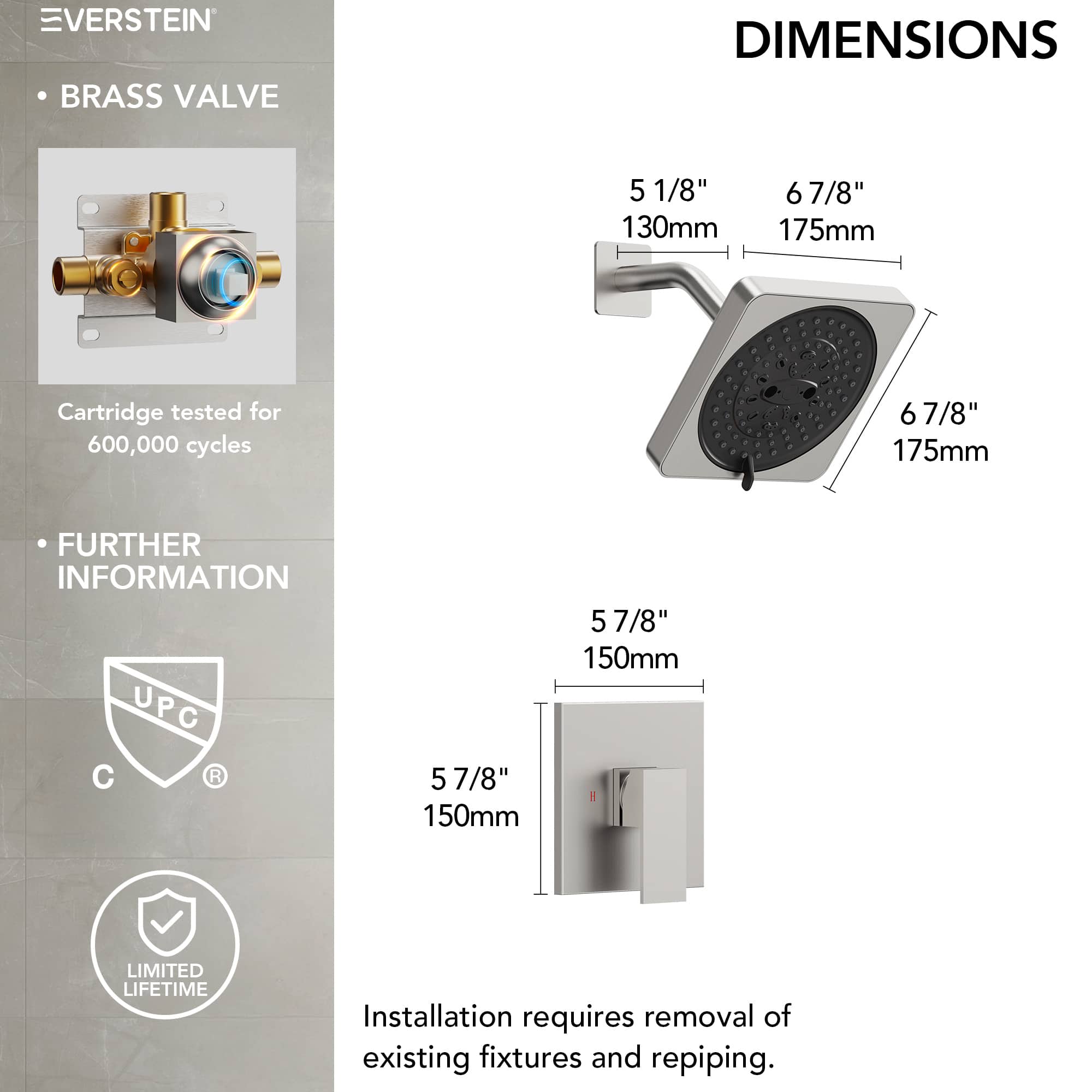 EVERSTEIN SFS-1130-NK Showerhead-Bar-Panels - View #12