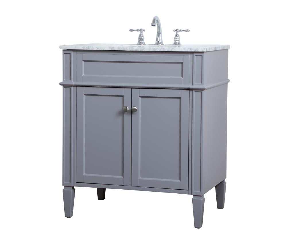 Gray Marble Top Single Bathroom Vanity with Porcelain Sink