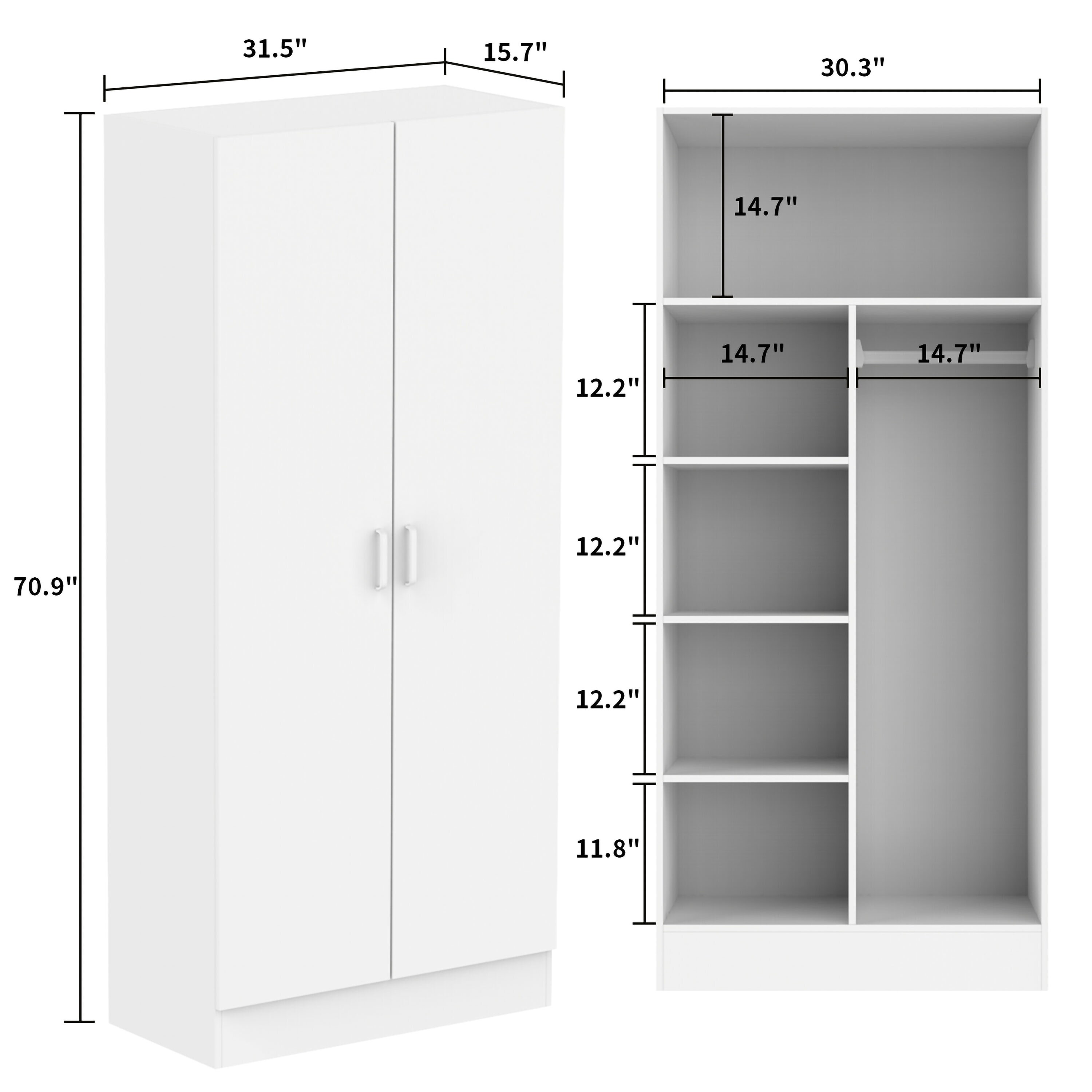 FUFU&GAGA Contemporary White 2-Door Wardrobe | Multi-Functional Armoire ...