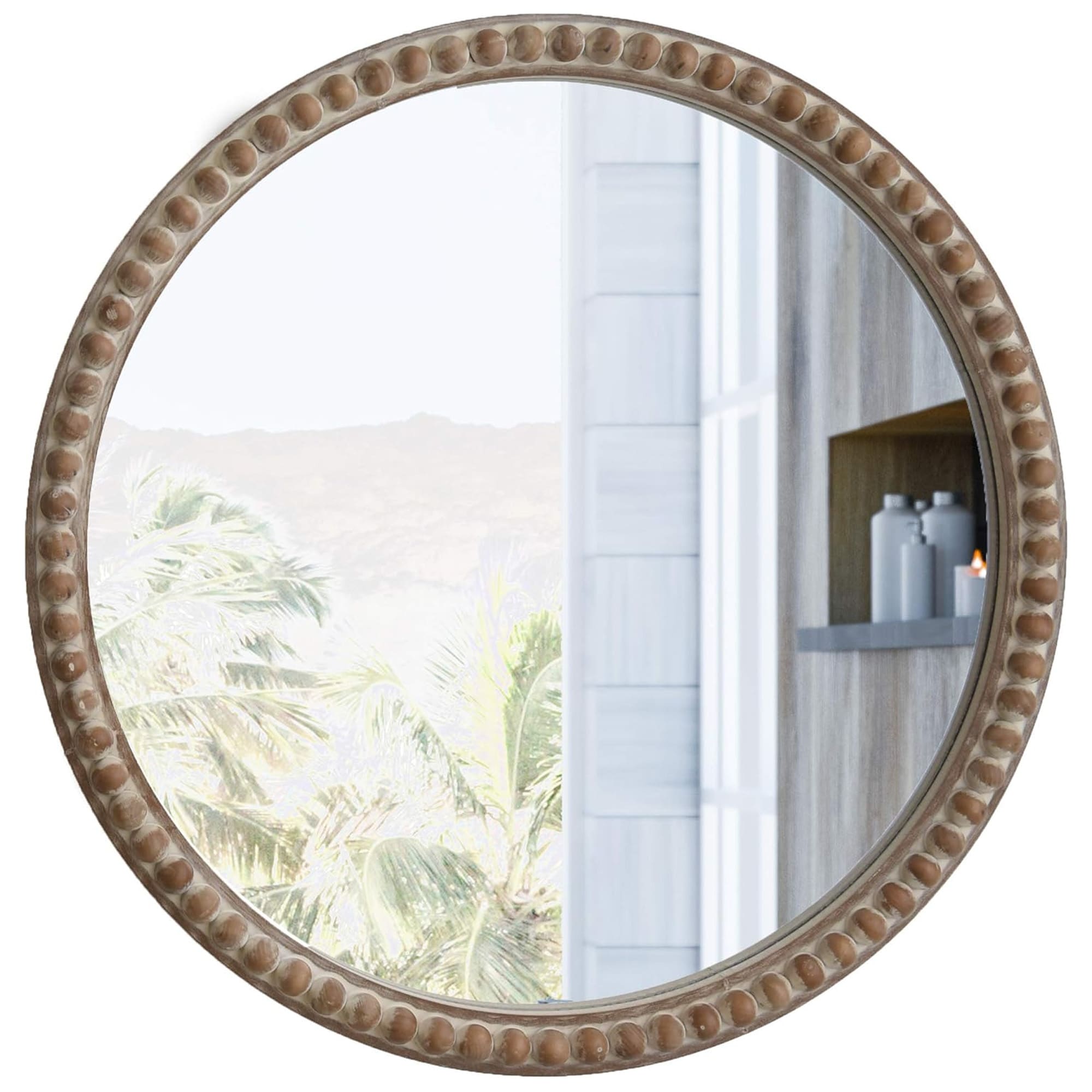  Distressed Wood Frame Round Accent Mirror Farmhouse Wall Decor 30 Inch