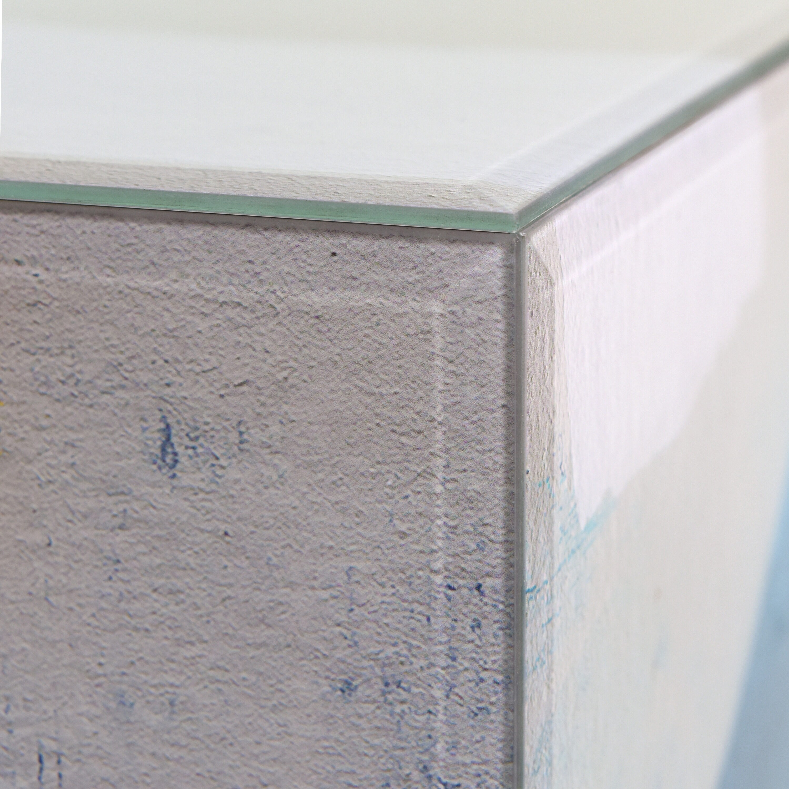 Slate and Cerulean Blue Art Glass Square Side Table with Black Plinth
