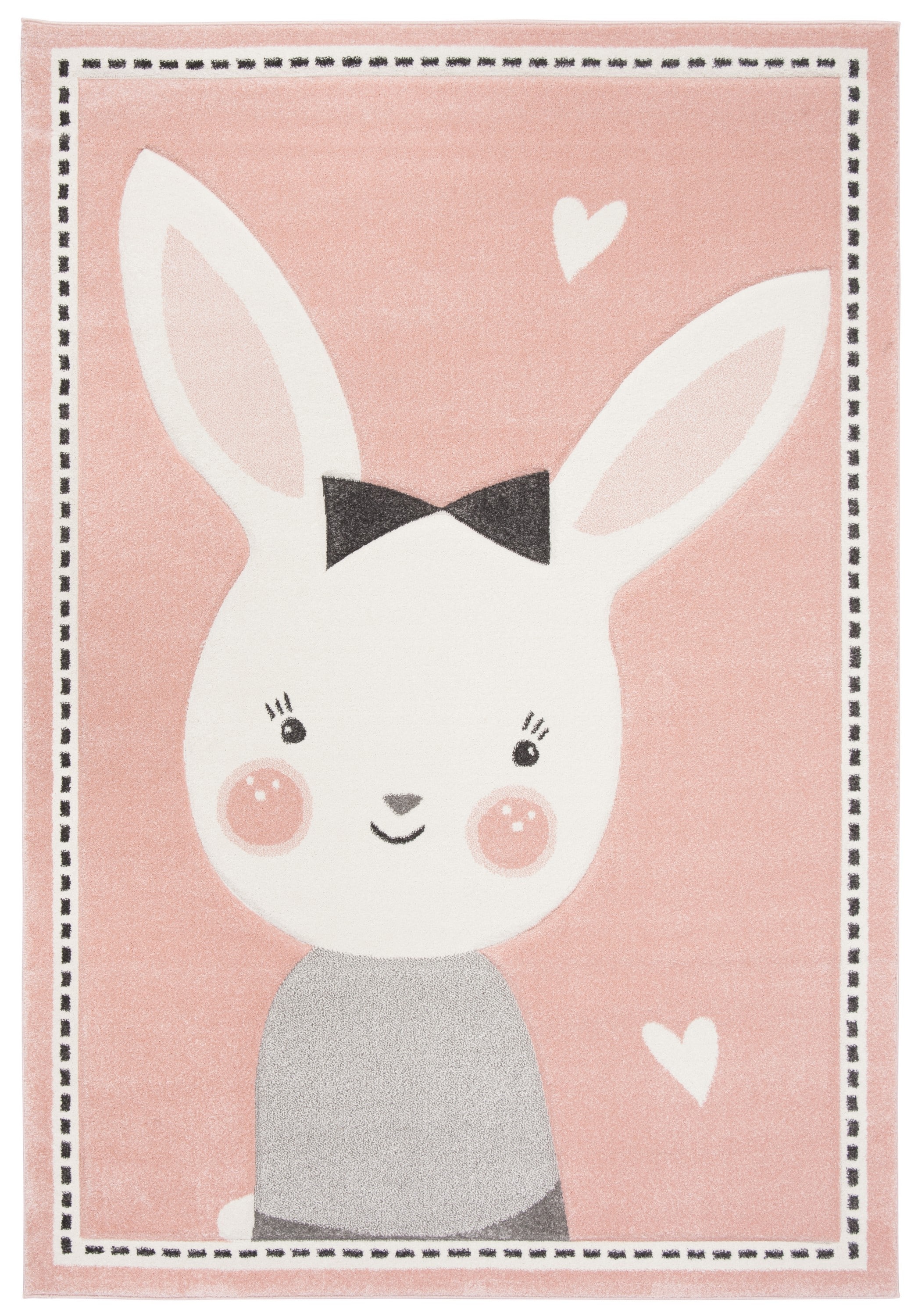 Pink and Ivory Synthetic Kids Rug with Heart Design, 2' x 3'