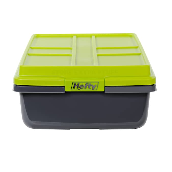 Hefty Hi-Rise Large 10-Gallon (40-Quart) Grey/Green Tote with Latching Lid