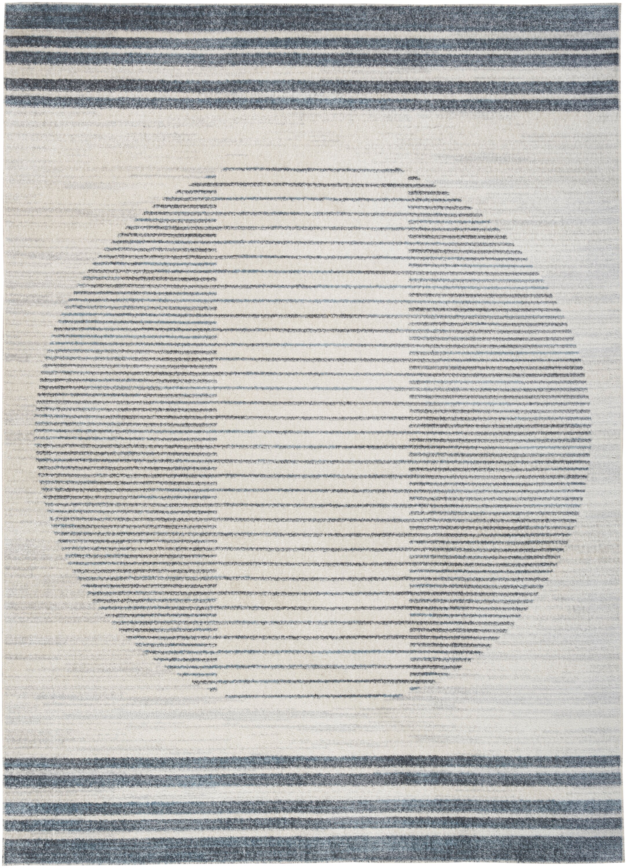 Scandinavian Charm Blue Stripe Washable 5' x 7' Wool Blend Rug