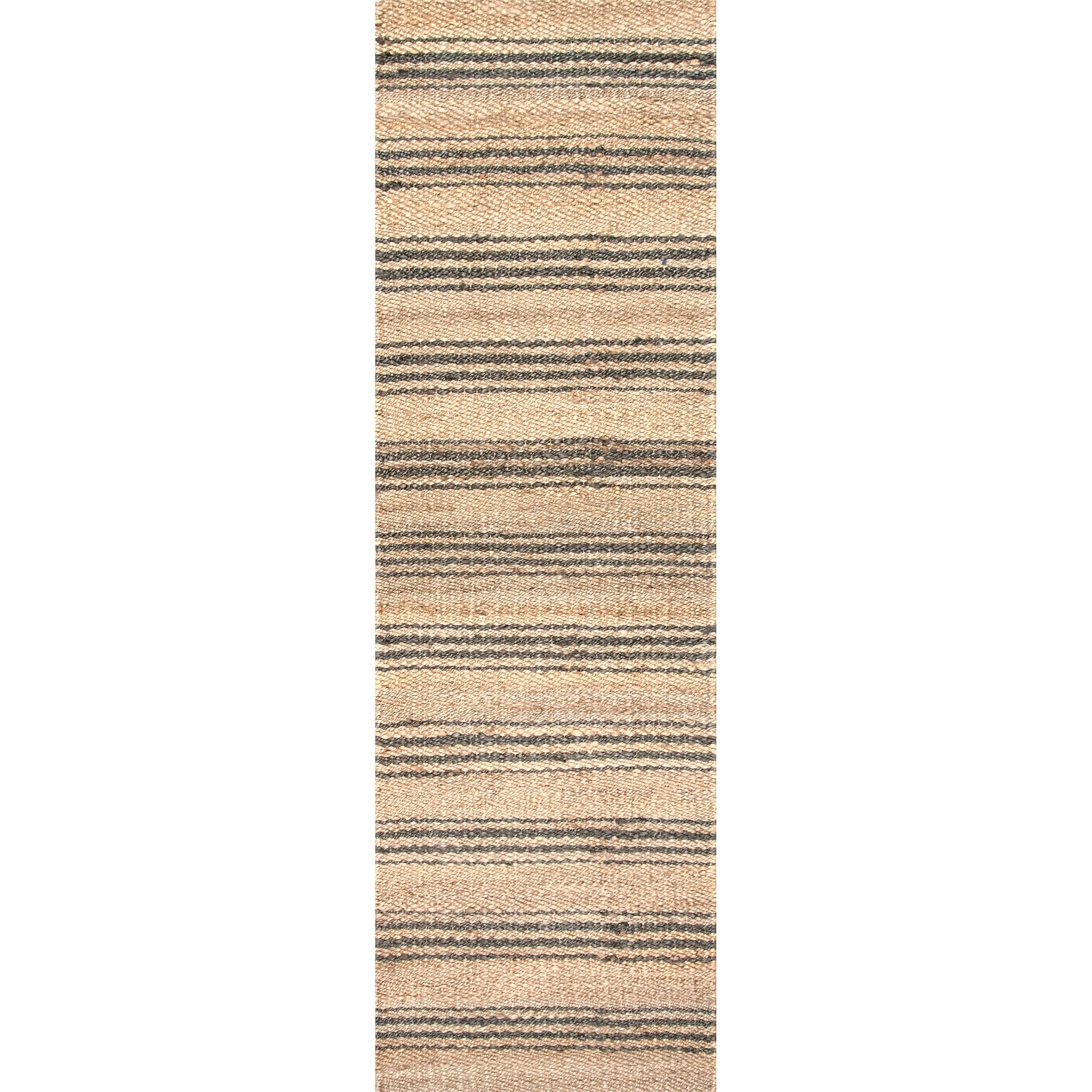 Natural Sandy Striped Jute Runner Rug, 2' x 8'