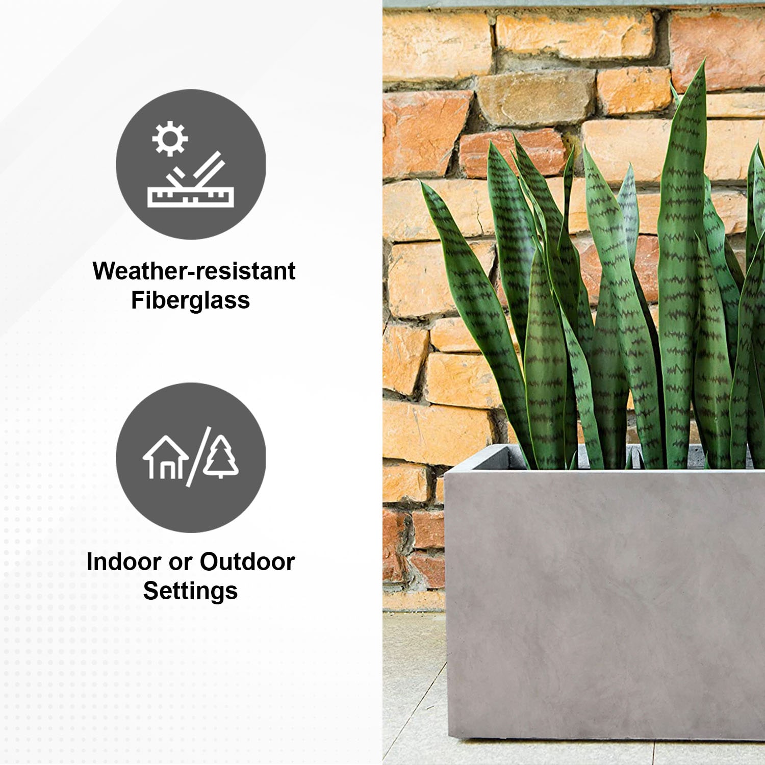 Large Gray Concrete Rectangular Indoor/Outdoor Planter with Drainage Holes