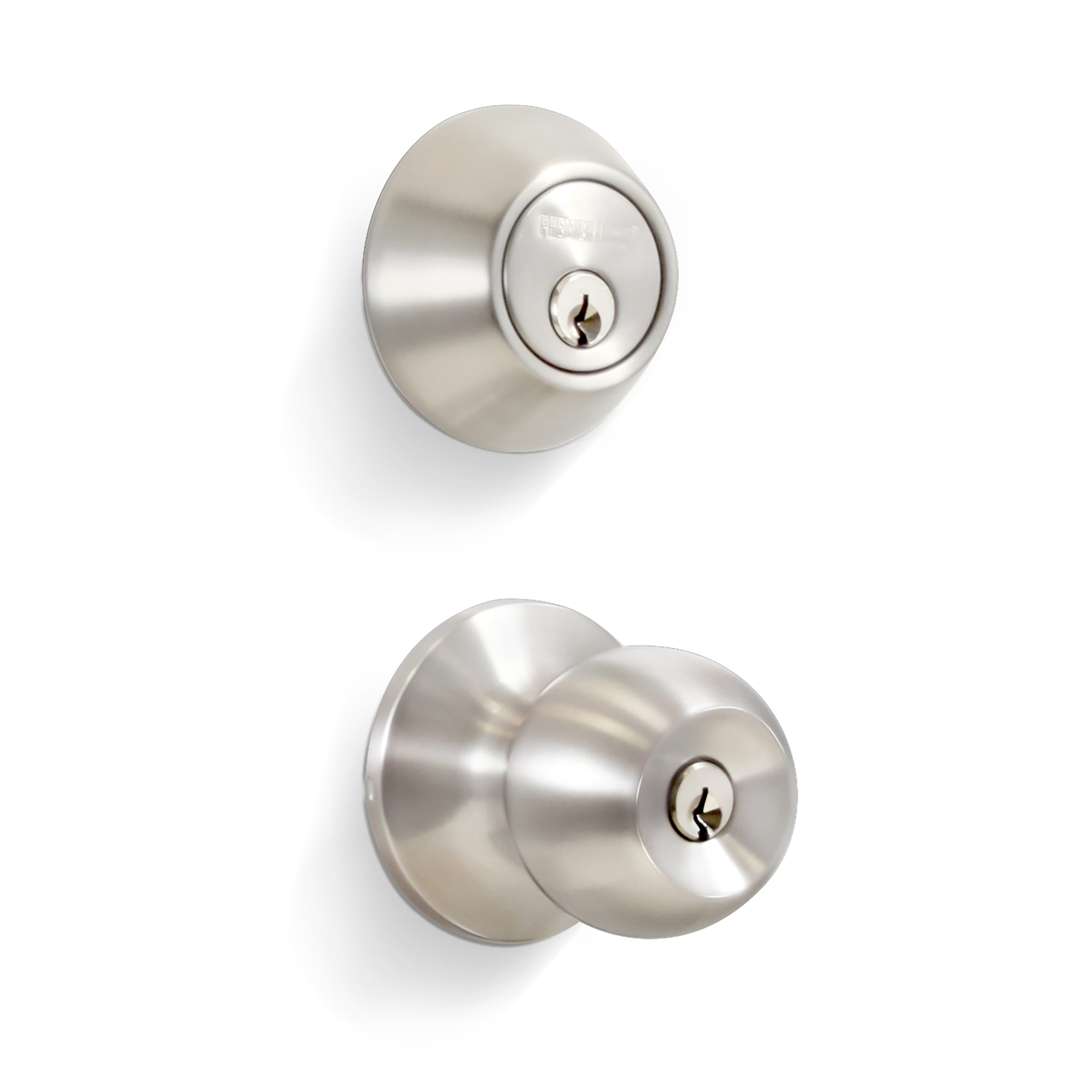 Premier Lock Keyed Alike Entry Door Stainless Steel Exterior  Single-cylinder deadbolt Keyed Entry Door Knob Combo Pack (2-Pack)