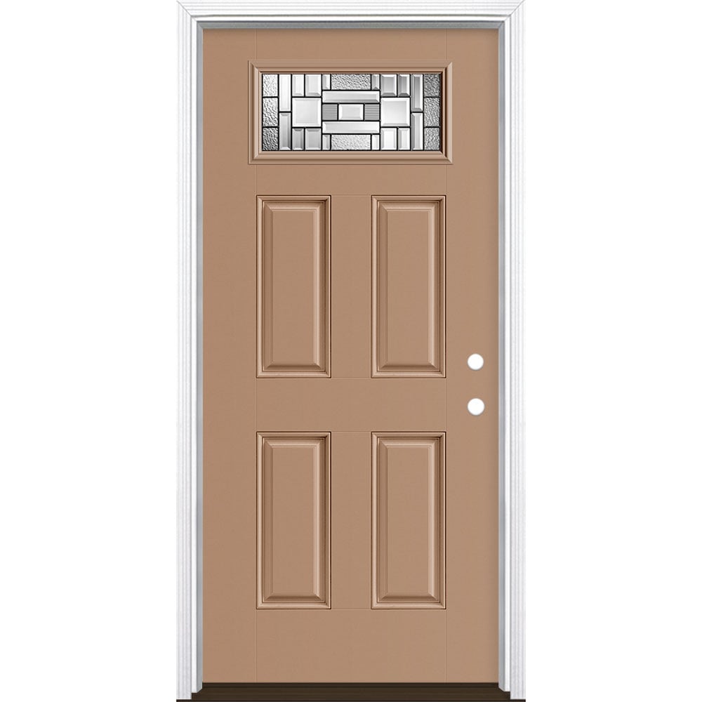 Masonite 3421343 Naples 36-in x 80-in x 4-9/16-in Fiberglass 1/4 lite Left-hand inswing Warm Wheat Painted Prehung Single door Front Door with Brickmould Insulating core Decorative glass