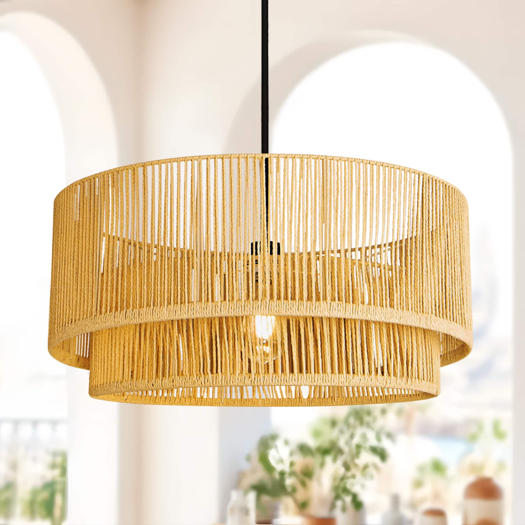 Dreamsidea 21.5-in Chandelier 2 layer Hand-Woven for Bedroom Living Room