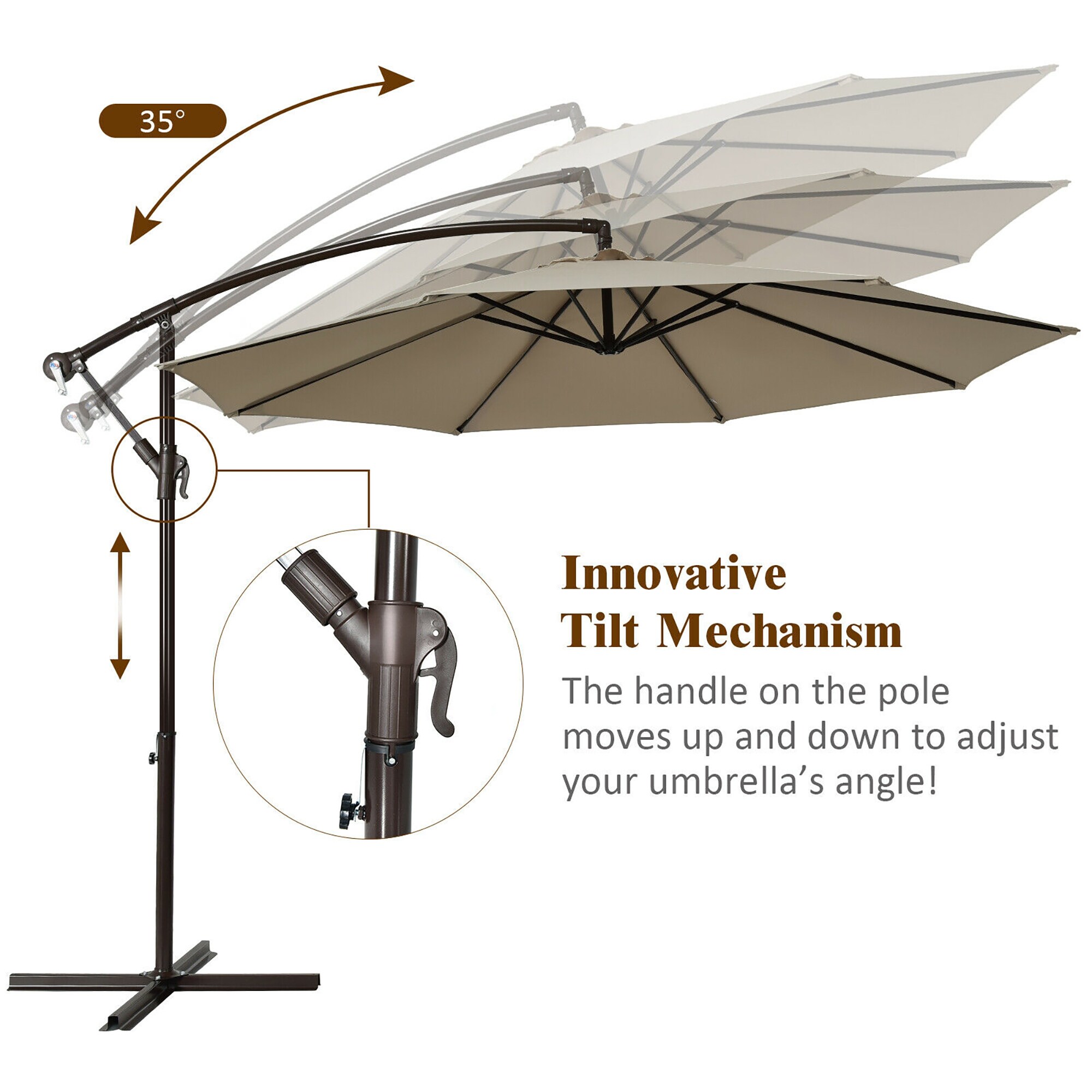 CASAINC 10-ft Steel Tan Crank Cantilever Patio Umbrella with Lights at ...