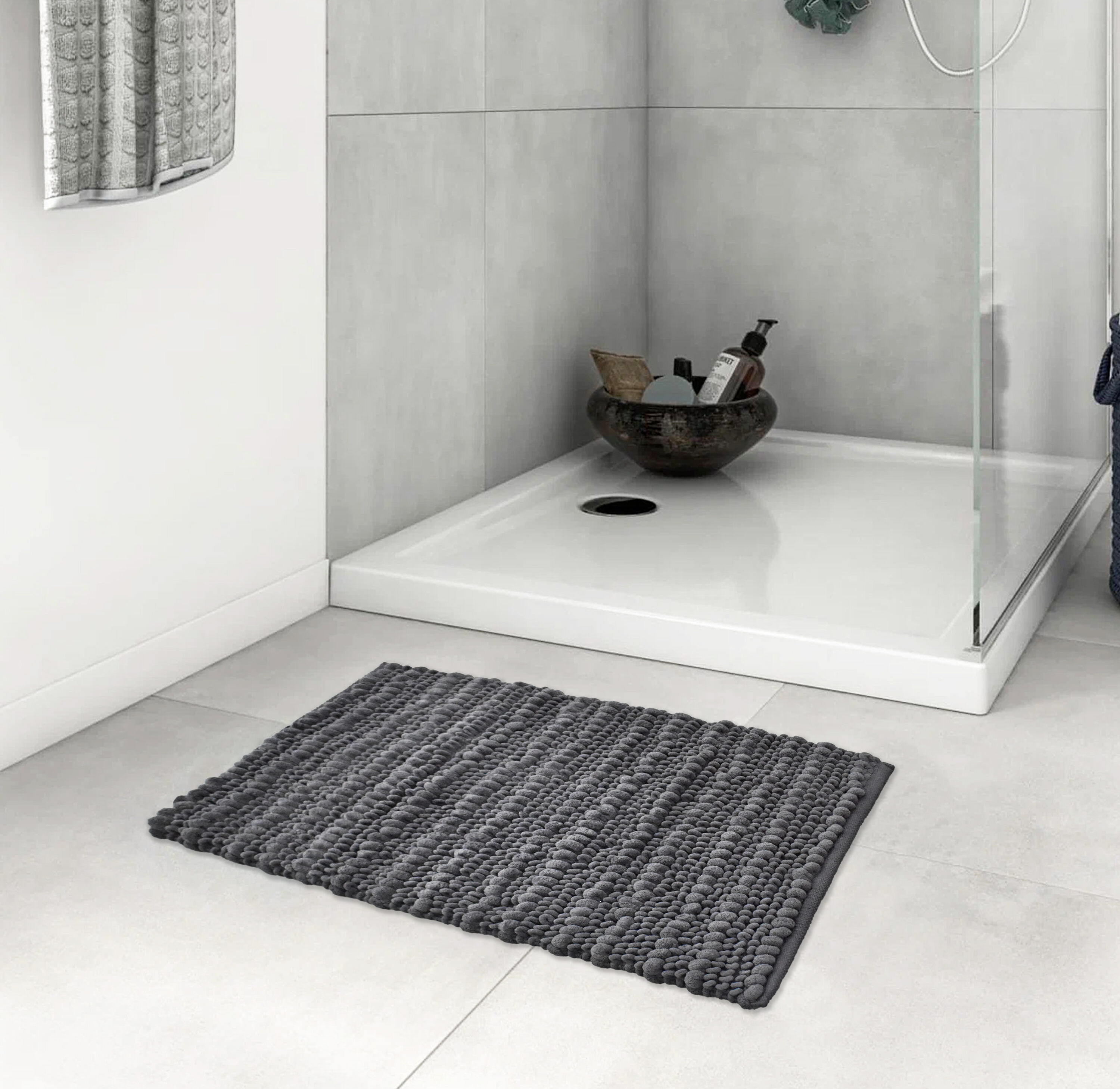 allen + roth 20-in x 32-in Taupe Cotton Bath Mat in the Bathroom
