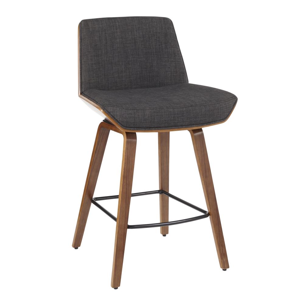 LumiSource B26-CRZZX WL+CHA Corazza Walnut Wood, Charcoal Fabric, Black Metal 35-in H Bar height Upholstered Wood Bar Stool