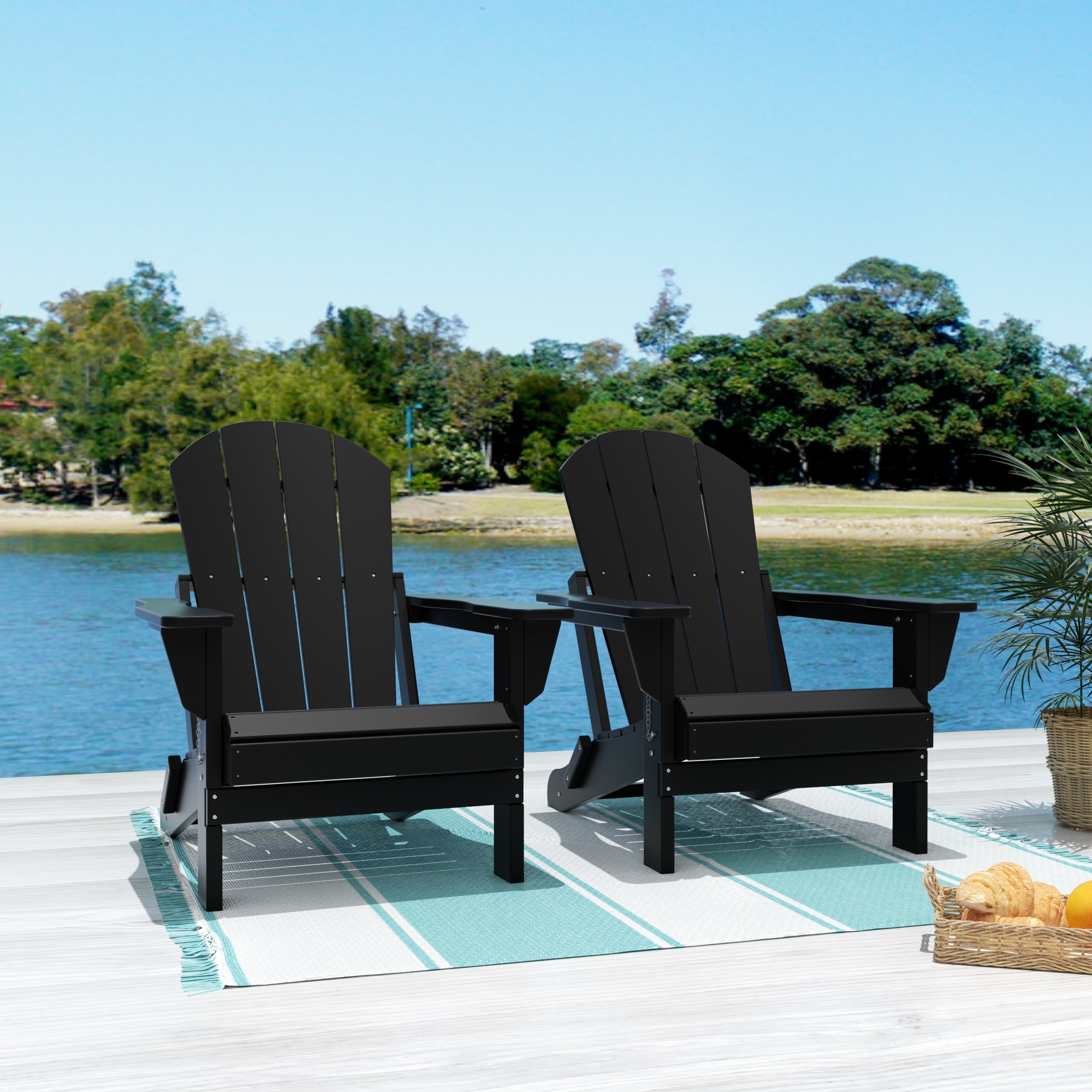 Sleek Black Polyethylene Folding Adirondack Chair Set