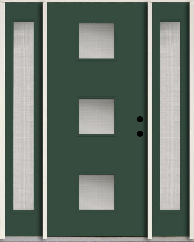 RELIABILT LO1066801 Spotlights 56-in x 80-in x 4-5/8-in Fiberglass 1/4 lite Left-hand inswing Evergreen Paint Painted Prehung Front Door with Sidelights Insulating core