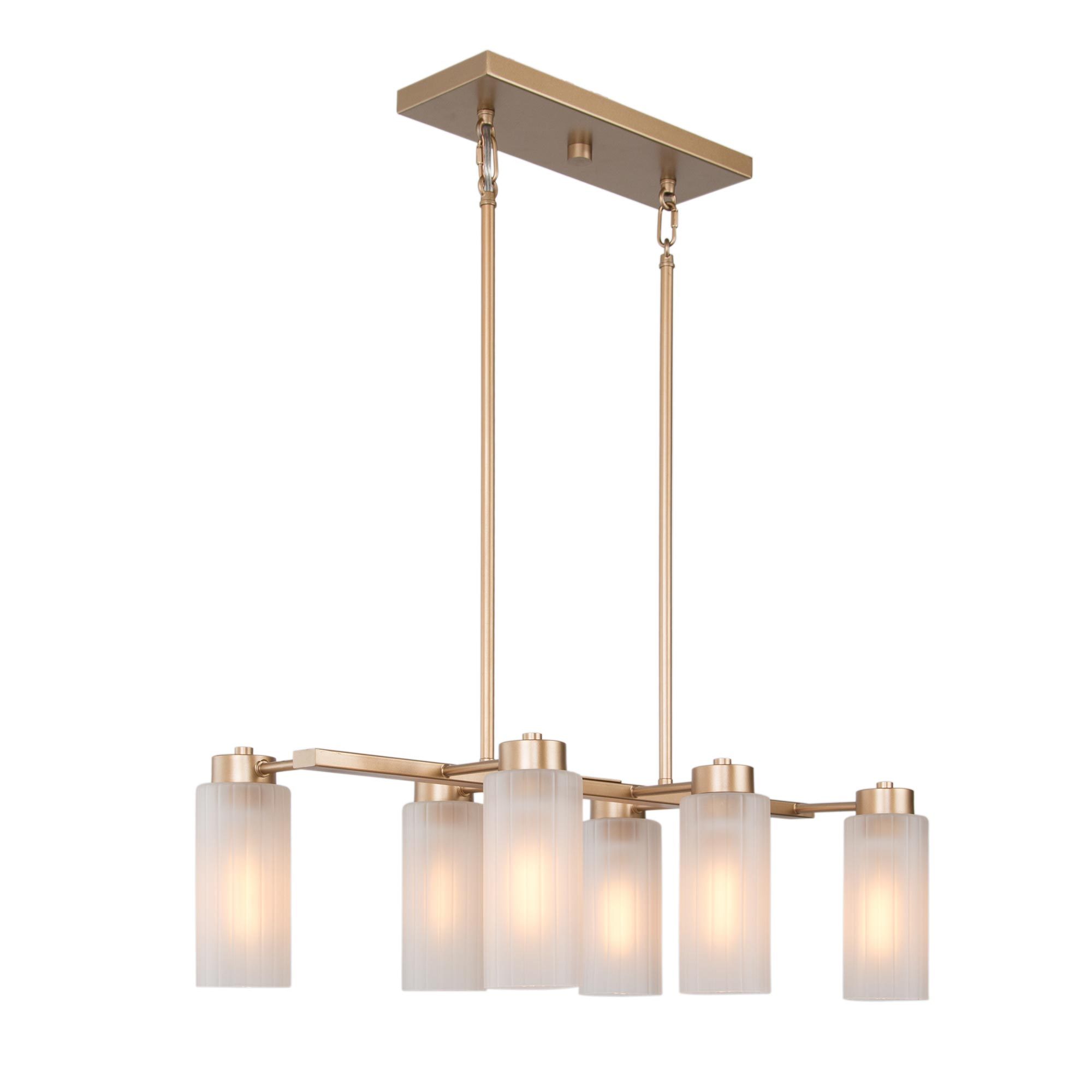 LNC Layla 6-Light Large Gold with Frosted Striped Glass Modern ...