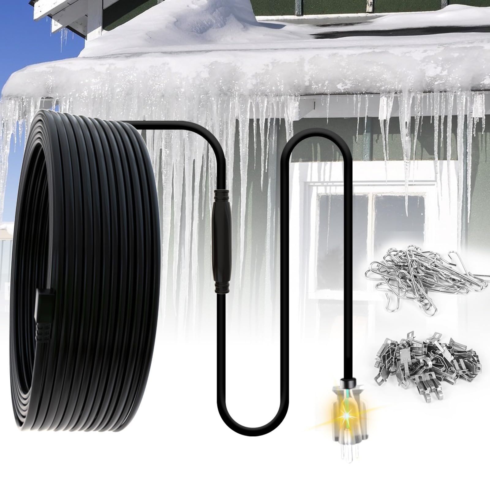 Phewnyzo 100 Feet Roof and Gutter Snow Deicing Kit 5W per Foot Heat Tape for Ice Dam Prevention with 6 Feet Power Cold Lead Plug #LPW0813W227