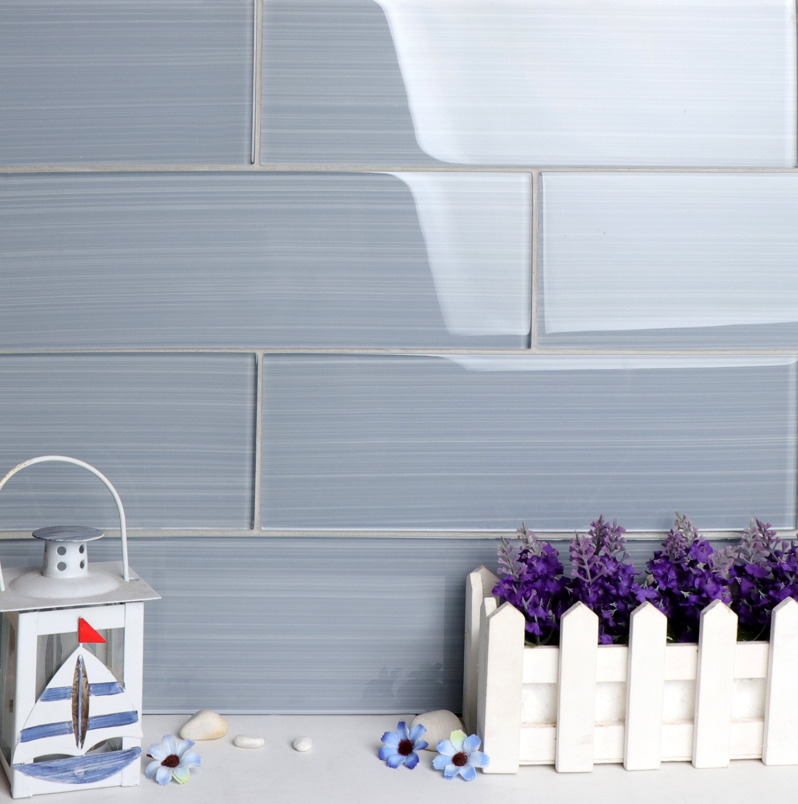 Soft Gray 4" x 12" Hand Painted Glass Subway Tile