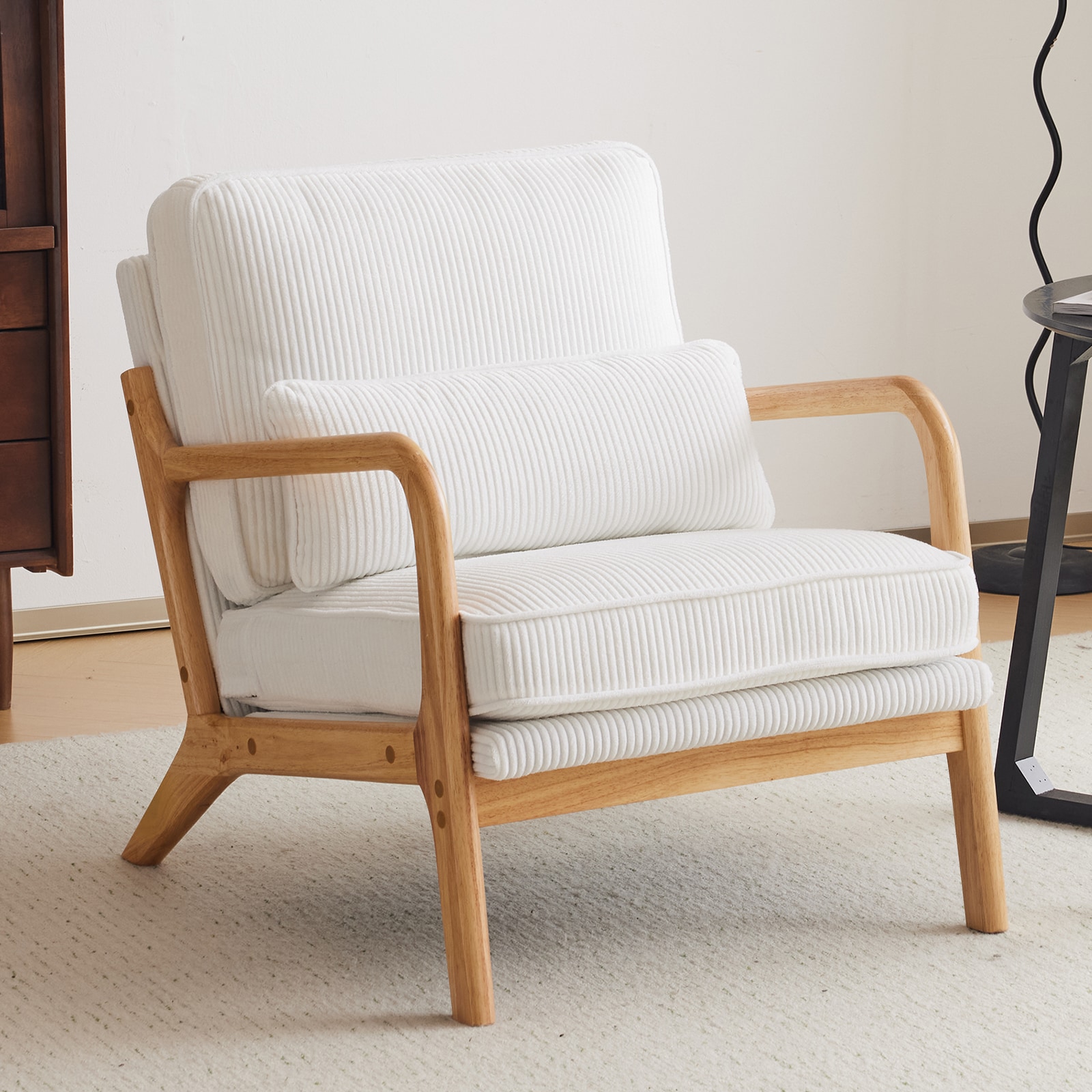 Outopee LO1G98000166 2 Casual White Corduroy Accent Chair