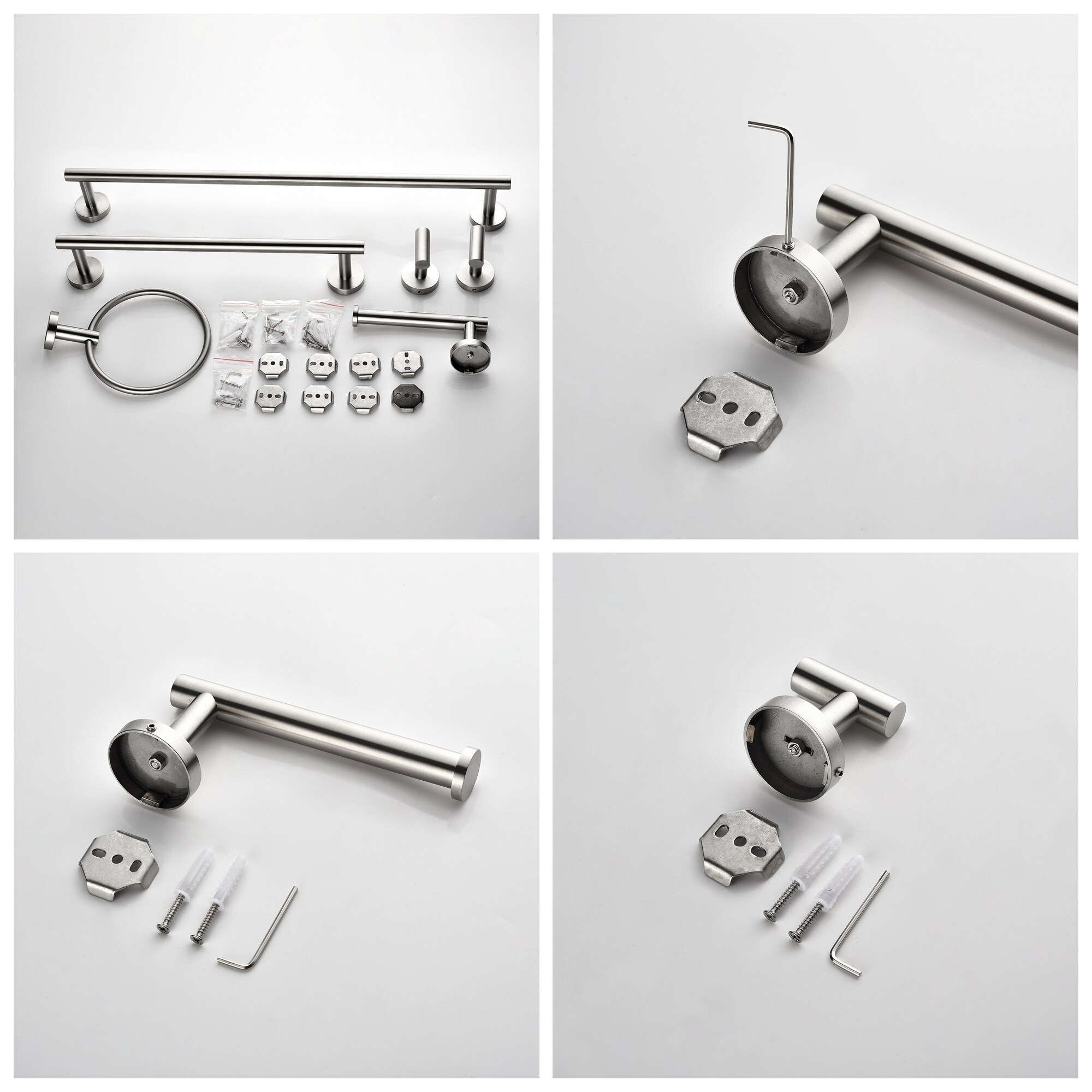 WELLFOR 6-Piece WA Bathroom Hardware Set Brushed Nickel Decorative Bathroom  Hardware Set with Towel Bar, Toilet Paper Holder, Towel Ring and Robe Hook  in the Decorative Bathroom Hardware Sets department at