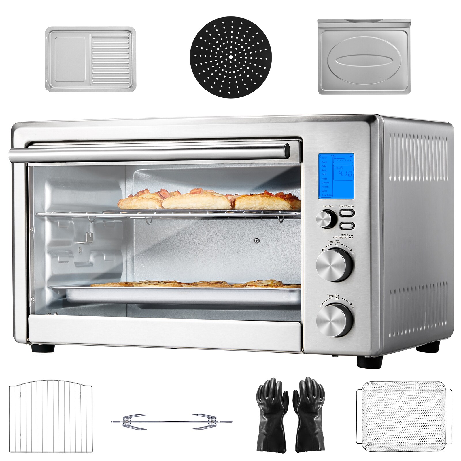 VEVOR SCKQZKX28L1807383V1 13-IN-1 Air Fryer Toaster Oven  28L/29.6Qt Convection Oven  1800W 2-Tier Toaster Ovens Countertop Combo with Wire Racks  Pizza Pan  Gloves  Home and Commercial Use