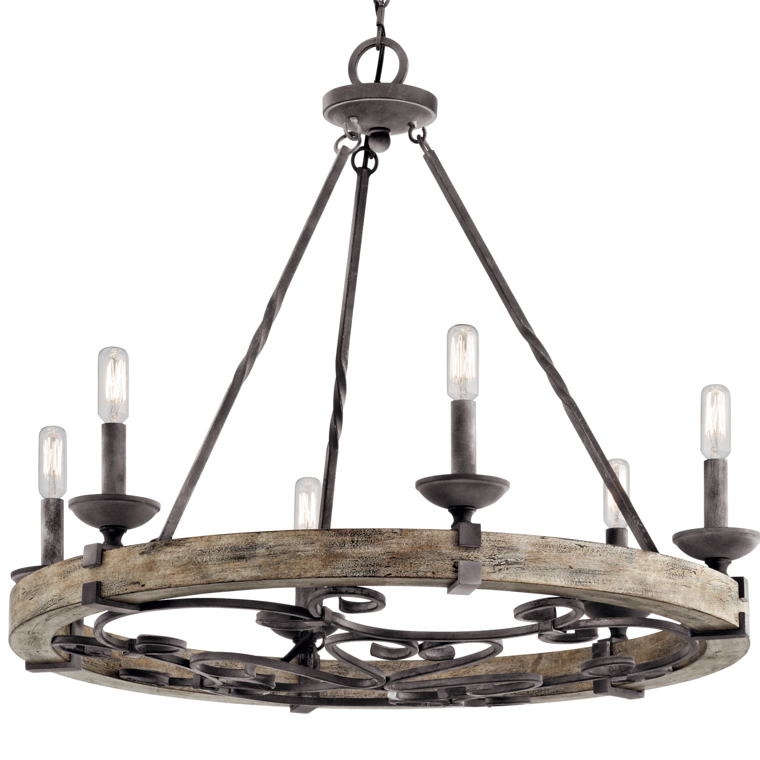 Taulbee 28.5" Grey Bronze Rustic Wagon Wheel Chandelier